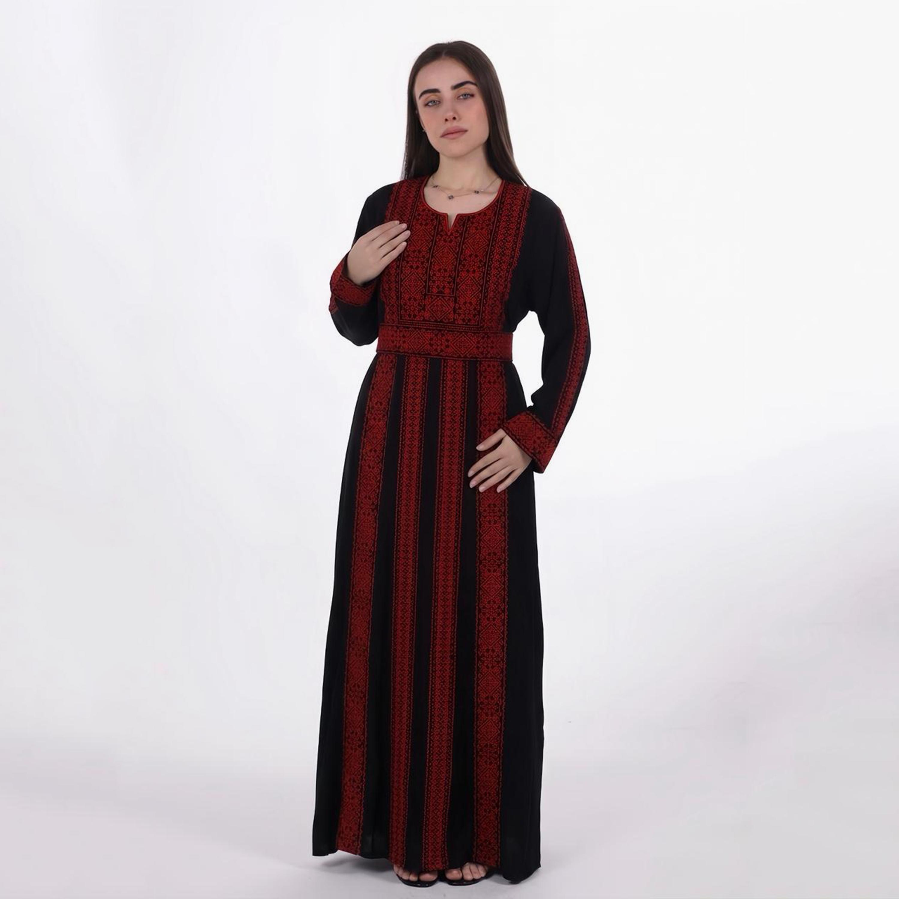Al Bent Al Sharqieh Black Embroidered Crepe Women's Evening Jalabiya-women-arabicclothing-jalabiyas-image-3