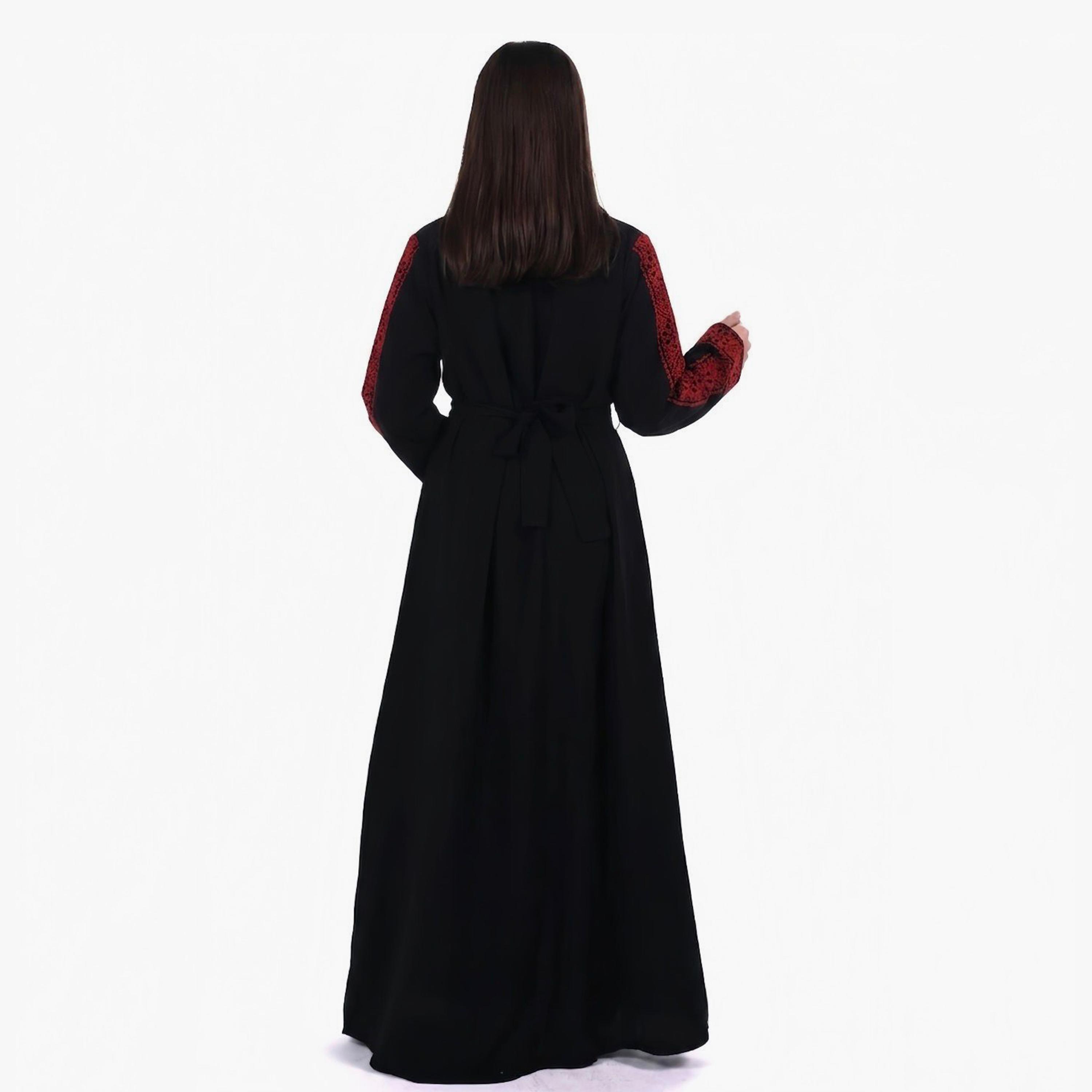 Al Bent Al Sharqieh Black Embroidered Crepe Women's Evening Jalabiya-women-arabicclothing-jalabiyas-image-4