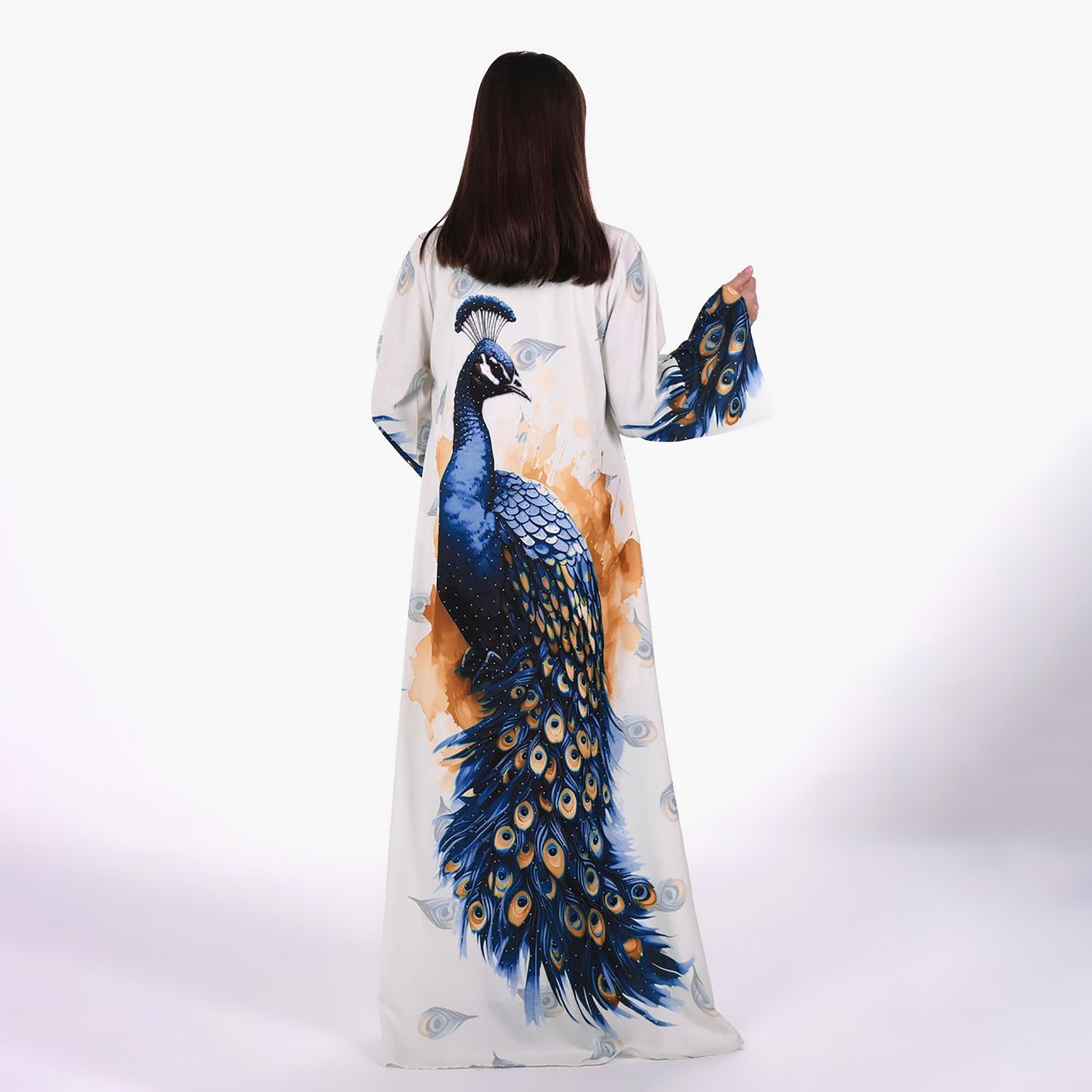 Al Bent Al Sharqieh Peacock Graphic Print Flared Sleeves Women's Jalabiya-women-arabicclothing-jalabiyas-image-4
