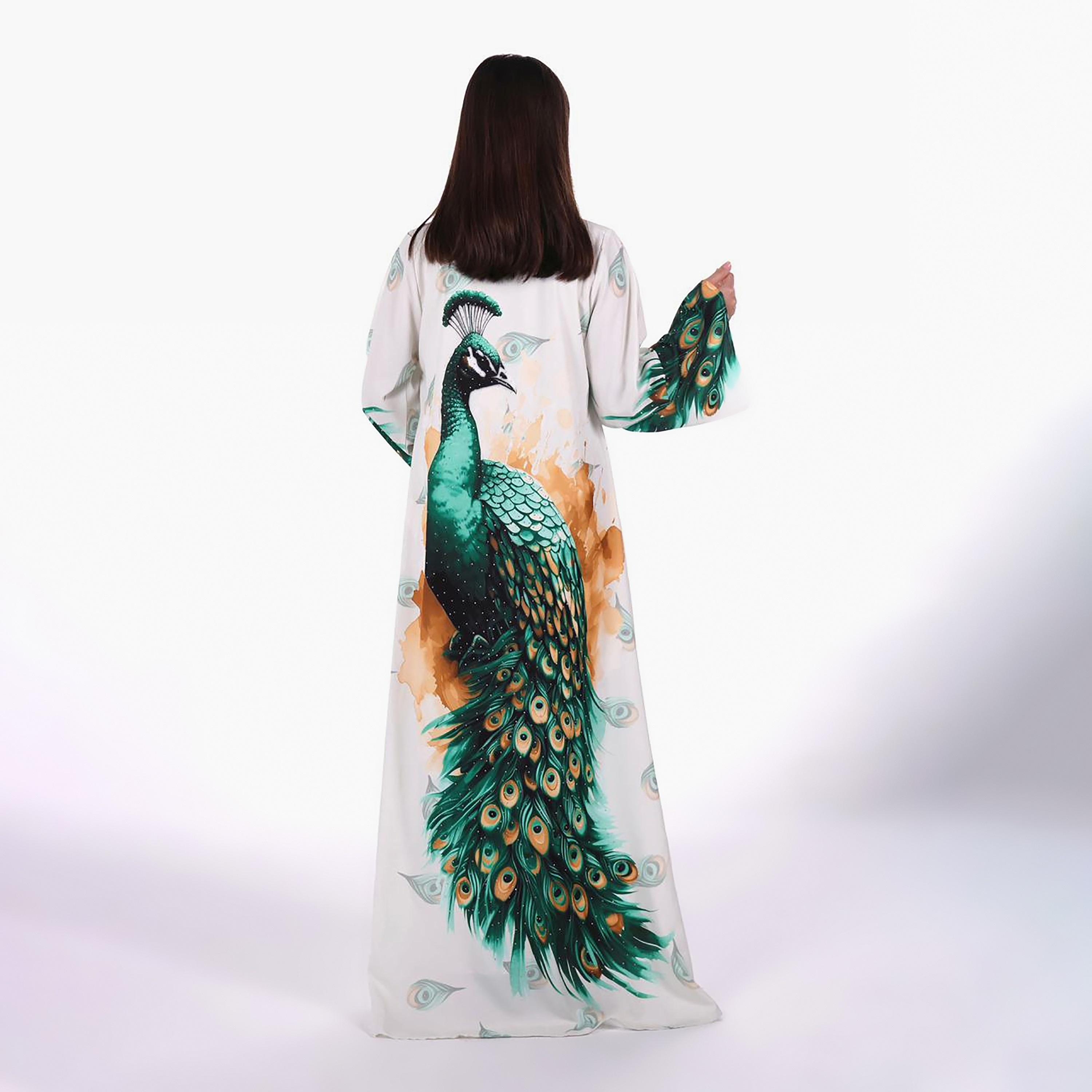 Al Bent Al Sharqieh Peacock Graphic Print Flared Sleeves Women's Jalabiya-women-arabicclothing-jalabiyas-image-5