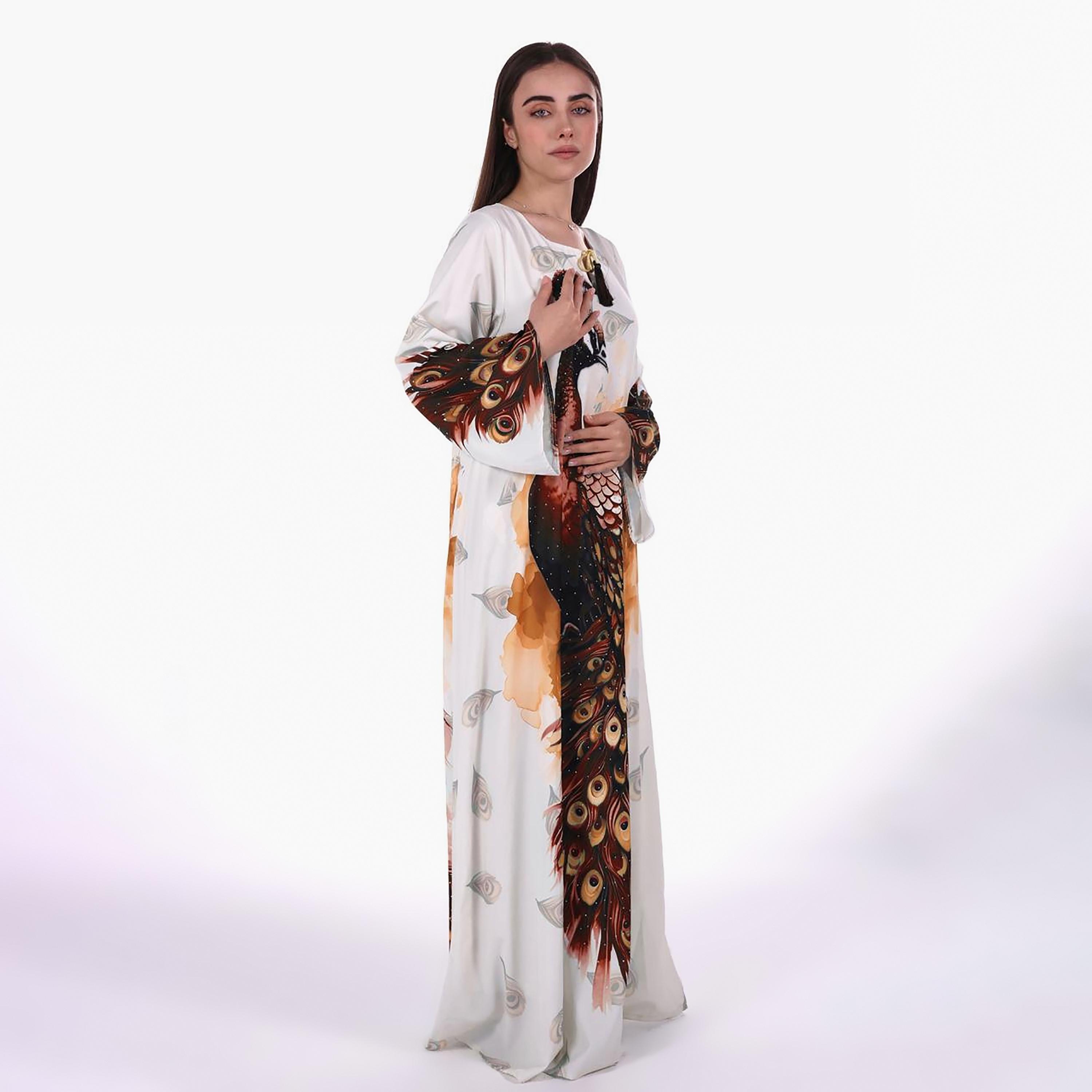 Al Bent Al Sharqieh Peacock Graphic Print Flared Sleeves Women's Jalabiya-women-arabicclothing-jalabiyas-image-3