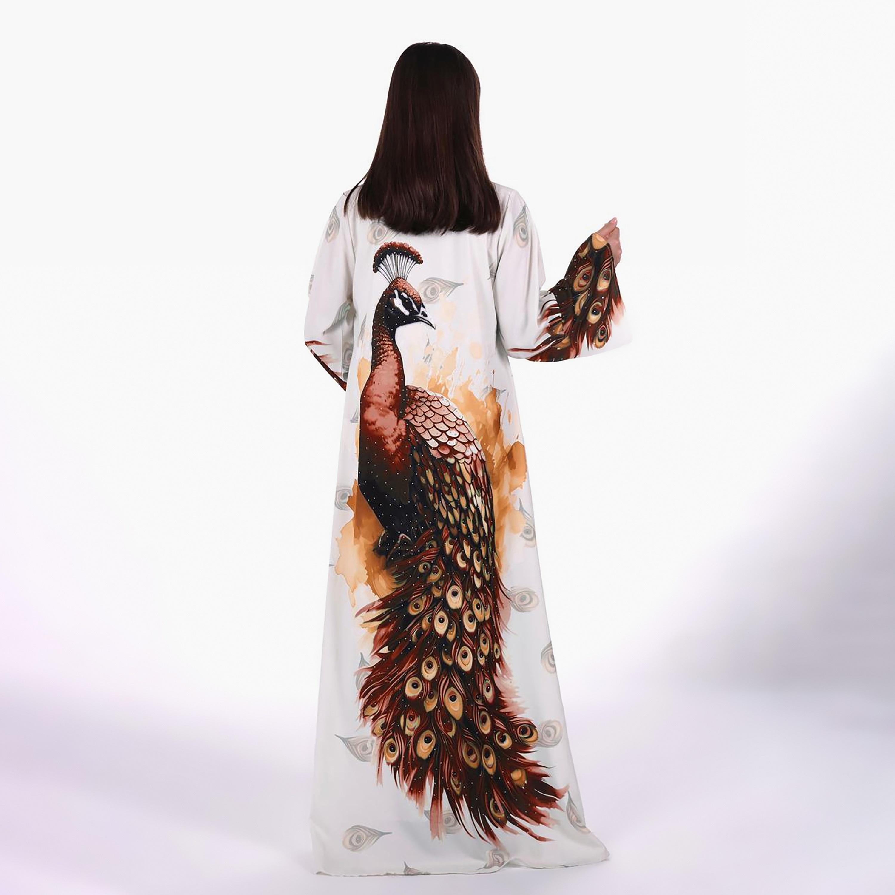 Al Bent Al Sharqieh Peacock Graphic Print Flared Sleeves Women's Jalabiya-women-arabicclothing-jalabiyas-image-4