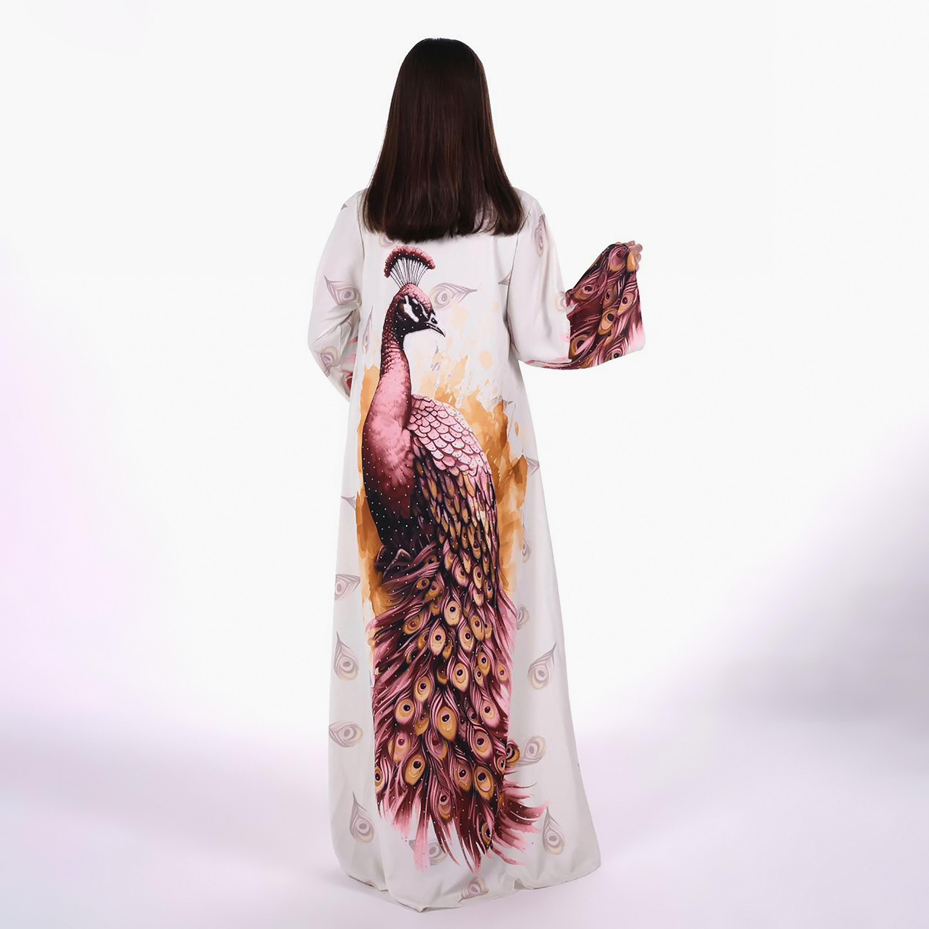 Al Bent Al Sharqieh Peacock Graphic Print Flared Sleeves Women's Jalabiya-women-arabicclothing-jalabiyas-image-5