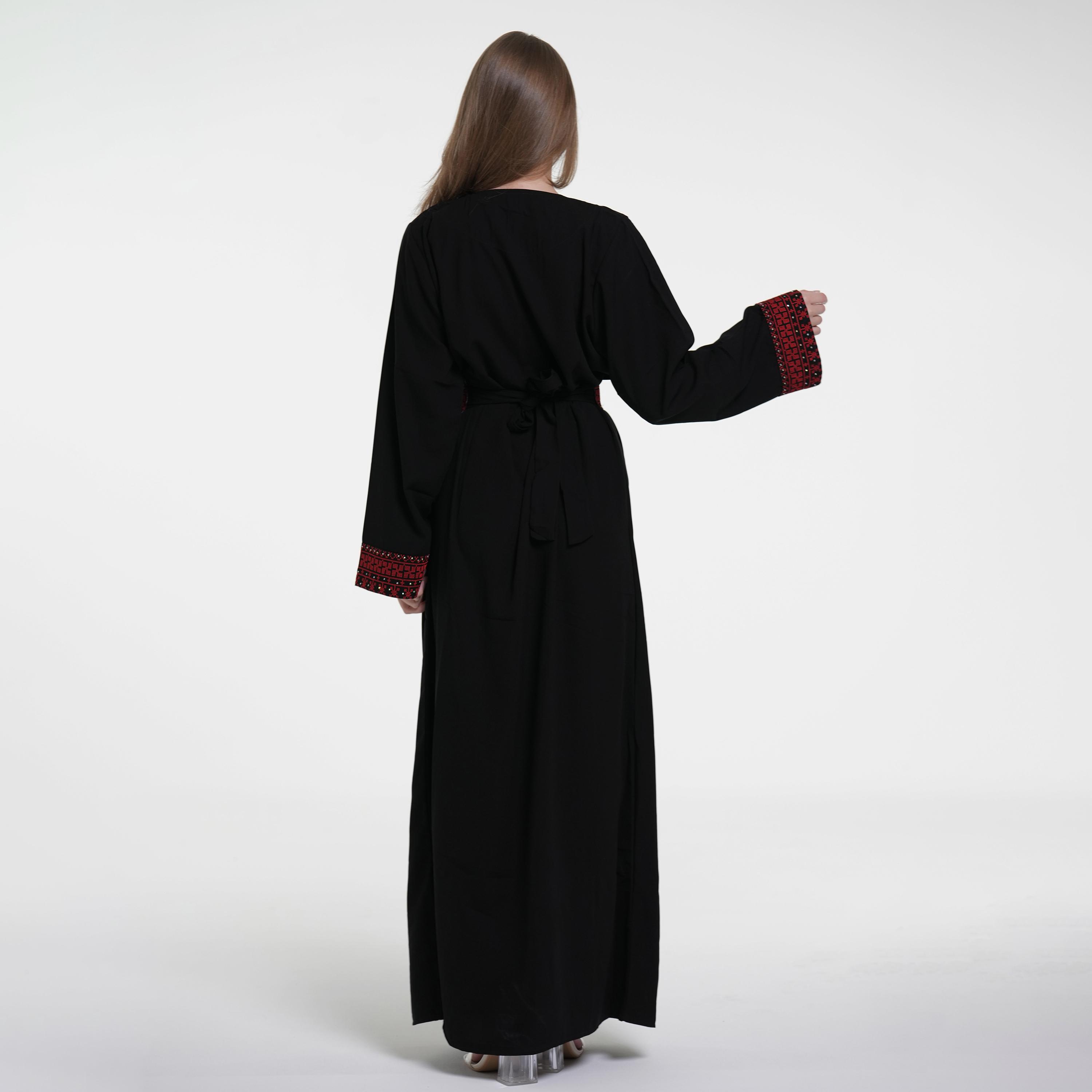 Al Bent Al Sharqieh Black & Red Tatreez Embroidered Women's Evening Jalabiya with Belt-women-arabicclothing-jalabiyas-image-5