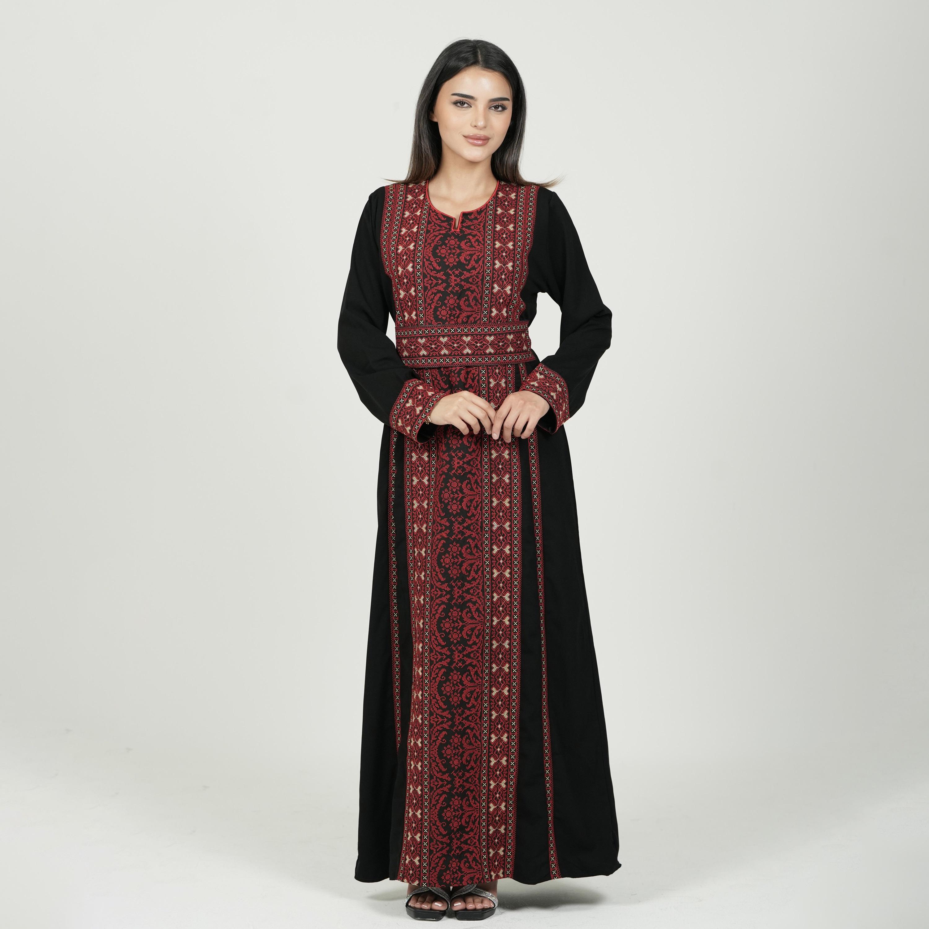 Al Bent Al Sharqieh Tatreez Embroidered Women's Evening Jalabiya with Belt-women-arabicclothing-jalabiyas-image-1
