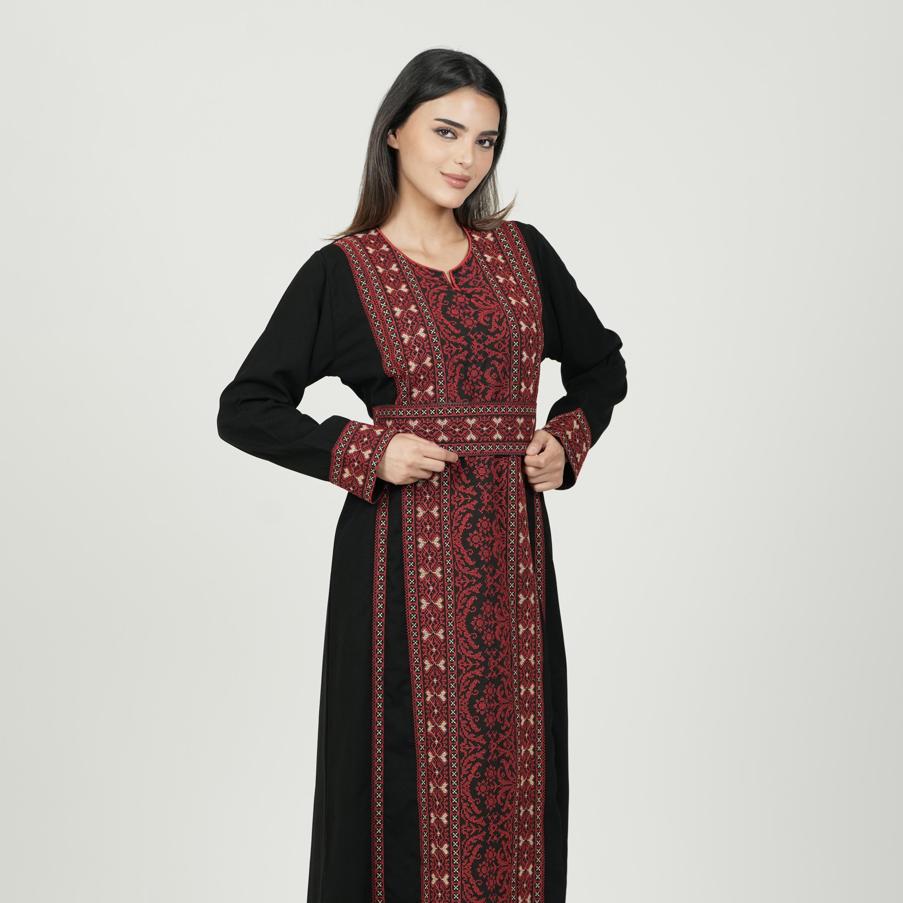 Al Bent Al Sharqieh Tatreez Embroidered Women's Evening Jalabiya with Belt-women-arabicclothing-jalabiyas-image-2