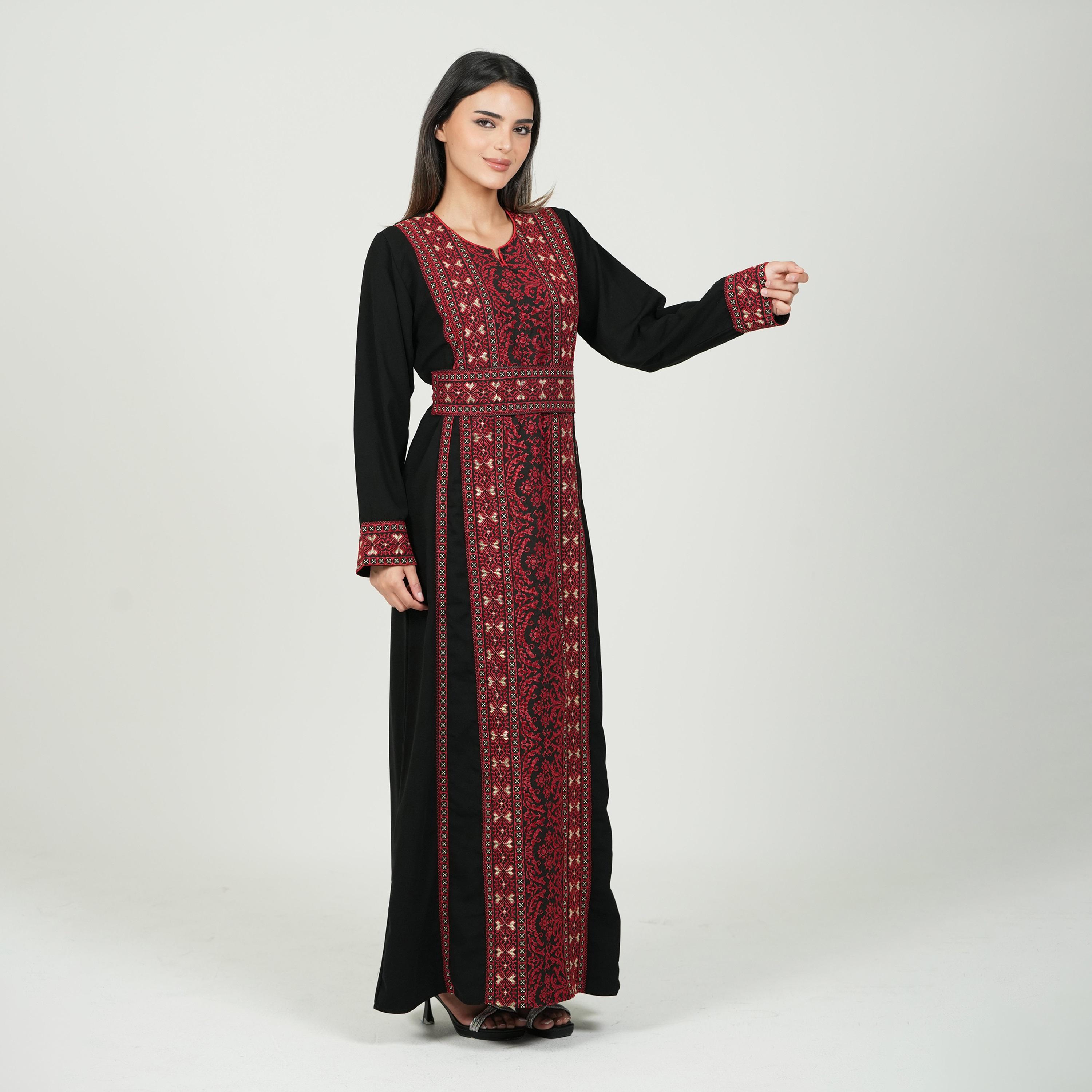 Al Bent Al Sharqieh Tatreez Embroidered Women's Evening Jalabiya with Belt-women-arabicclothing-jalabiyas-image-3