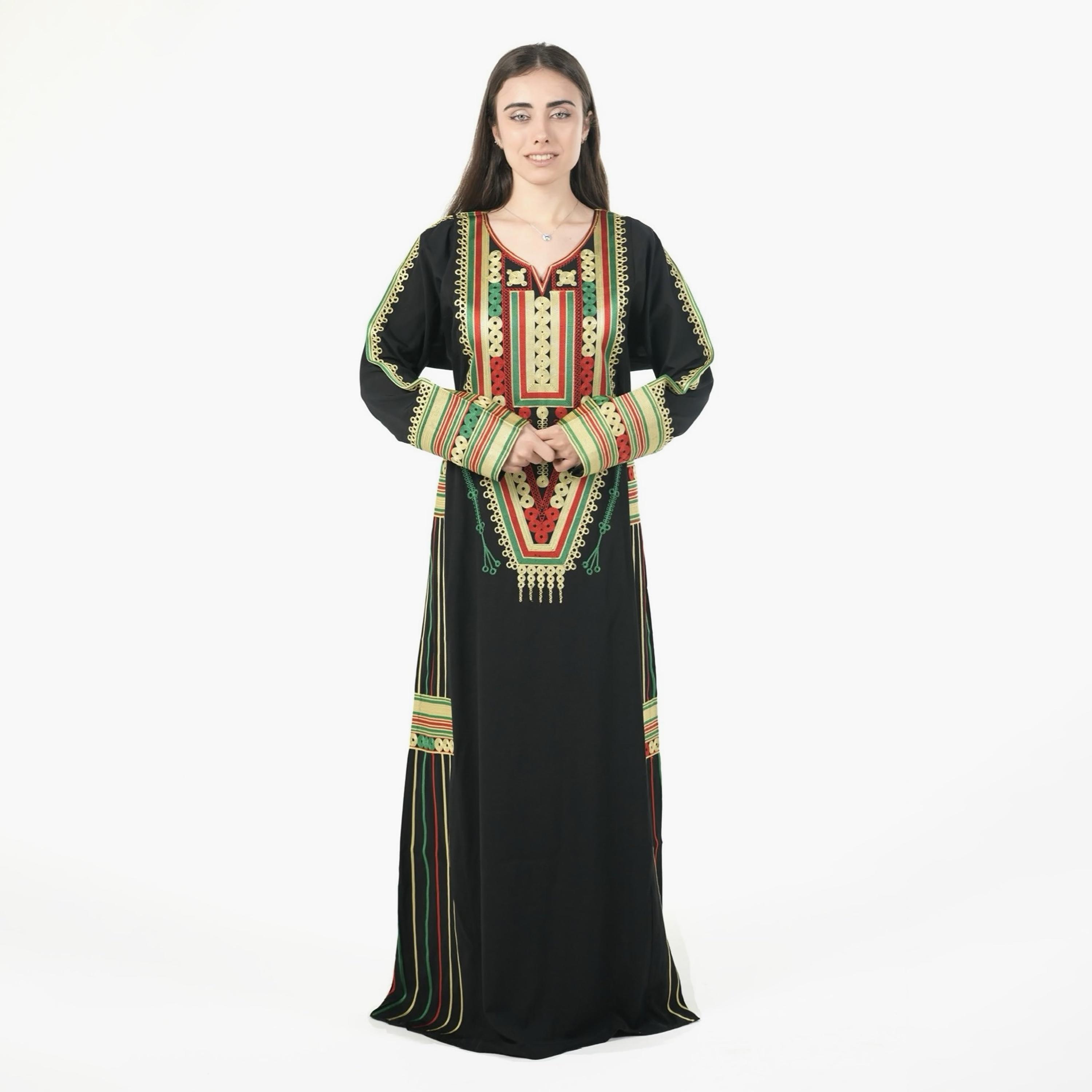 Al Bent Al Sharqieh Black Geometric Embroidered Women's Evening Jalabiya-women-arabicclothing-jalabiyas-image-1