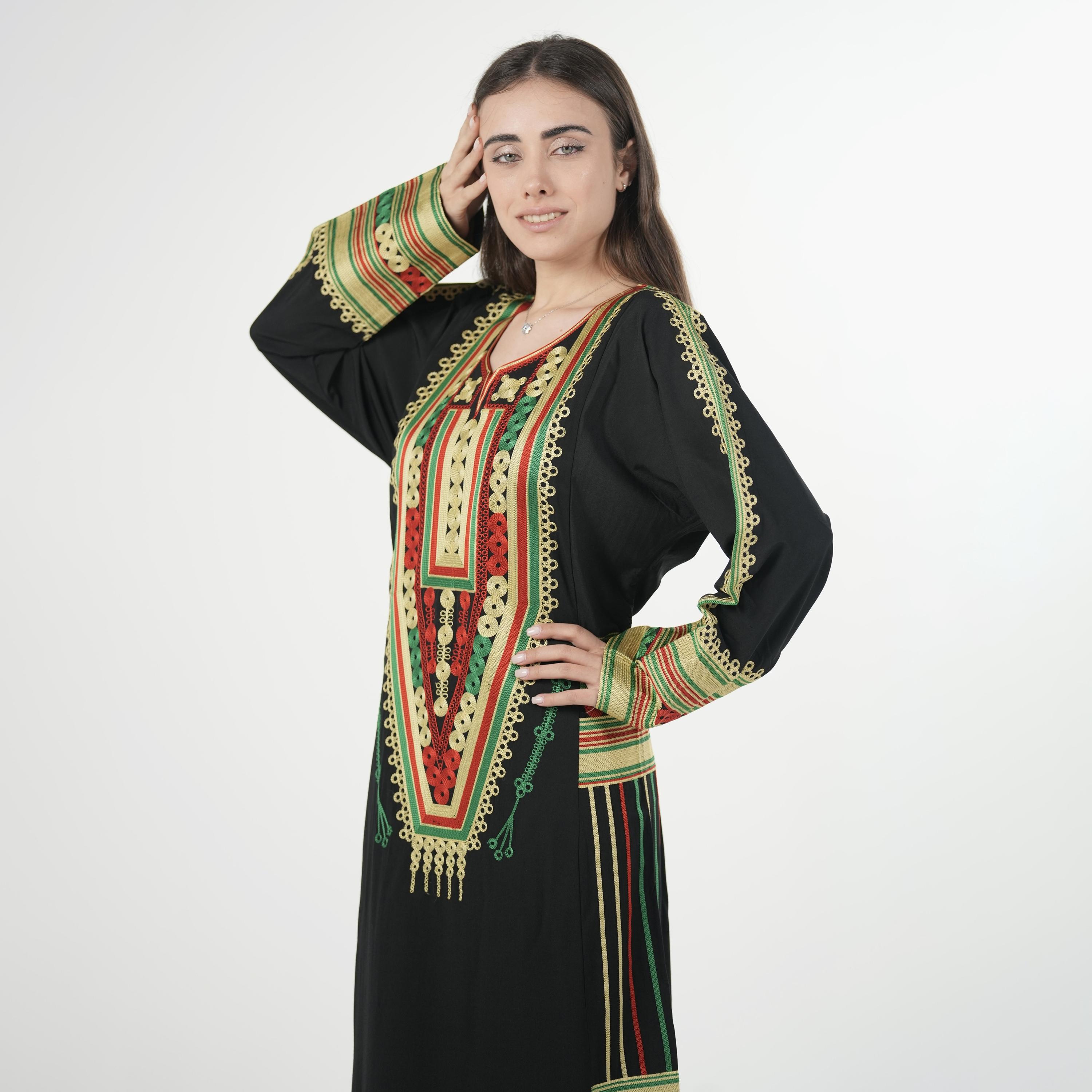 Al Bent Al Sharqieh Black Geometric Embroidered Women's Evening Jalabiya-women-arabicclothing-jalabiyas-image-2