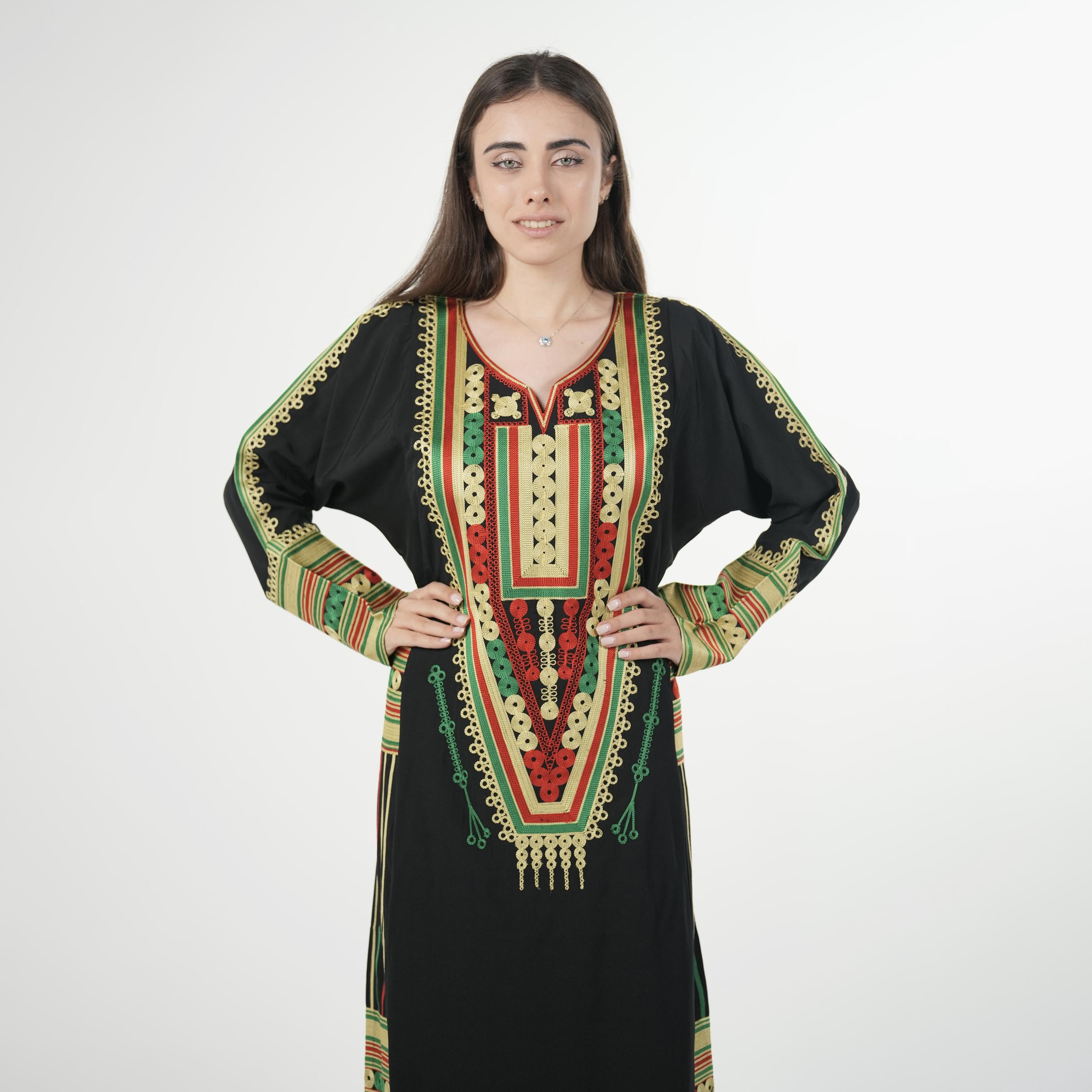 Al Bent Al Sharqieh Black Geometric Embroidered Women's Evening Jalabiya-women-arabicclothing-jalabiyas-image-3