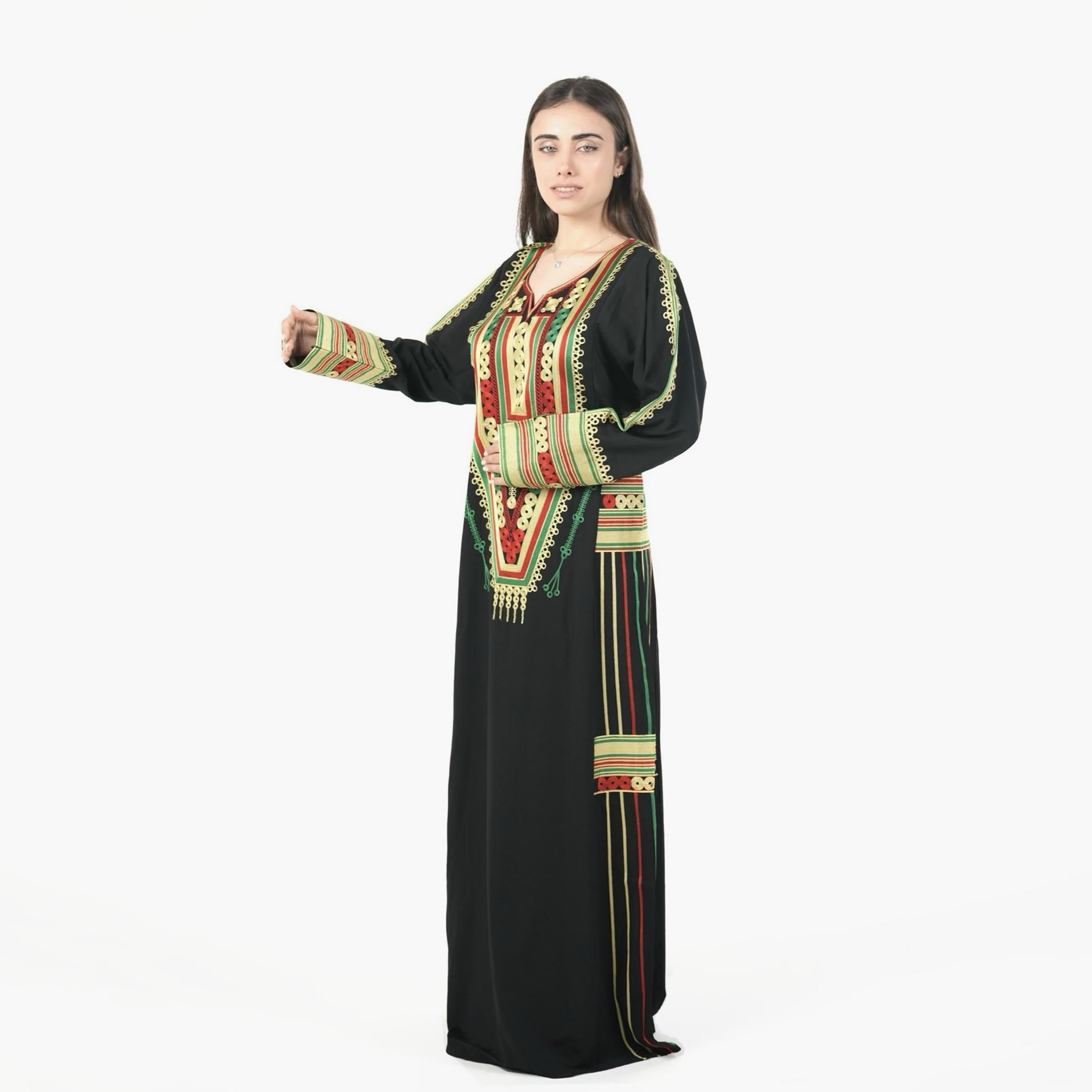 Al Bent Al Sharqieh Black Geometric Embroidered Women's Evening Jalabiya-women-arabicclothing-jalabiyas-image-4