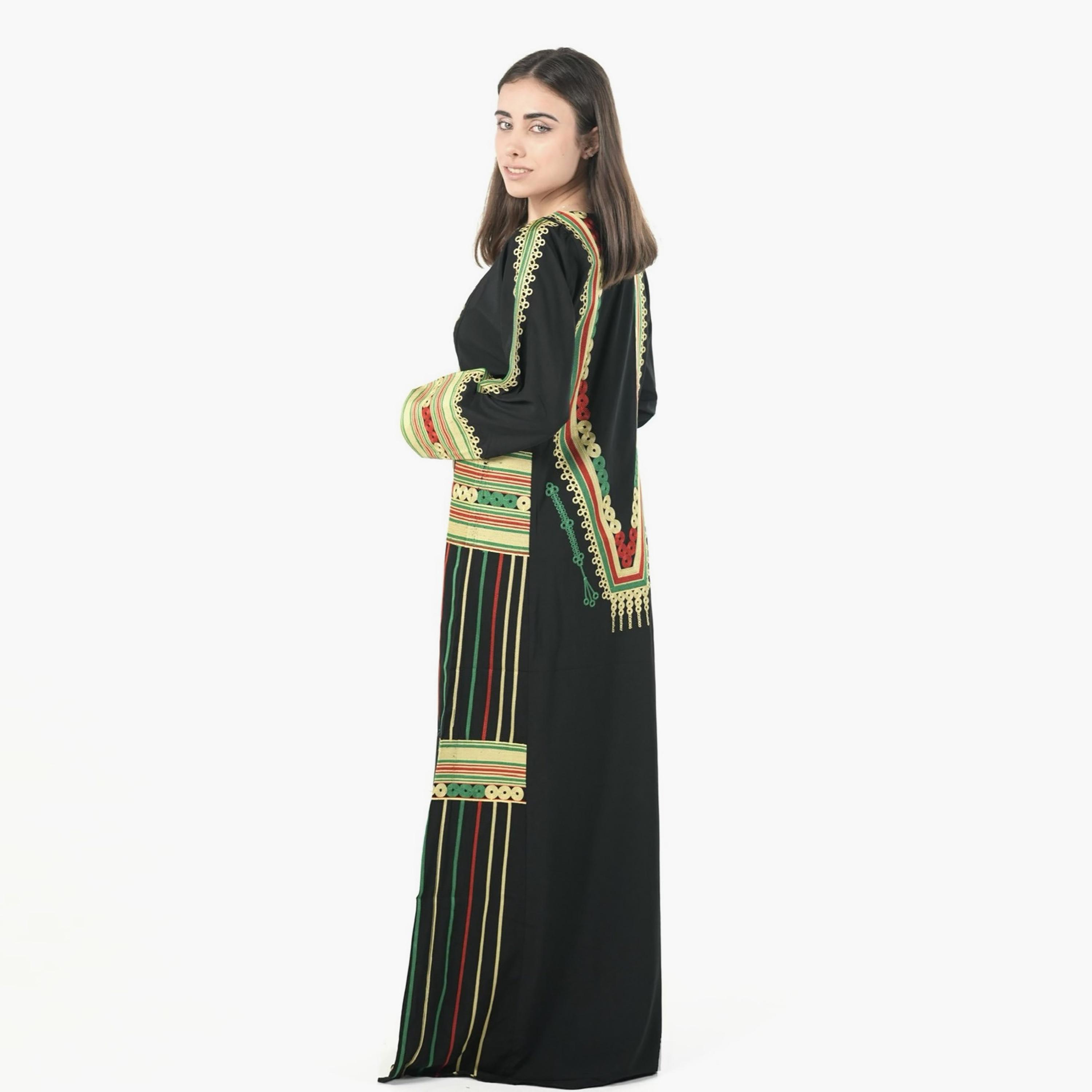 Al Bent Al Sharqieh Black Geometric Embroidered Women's Evening Jalabiya-women-arabicclothing-jalabiyas-image-5