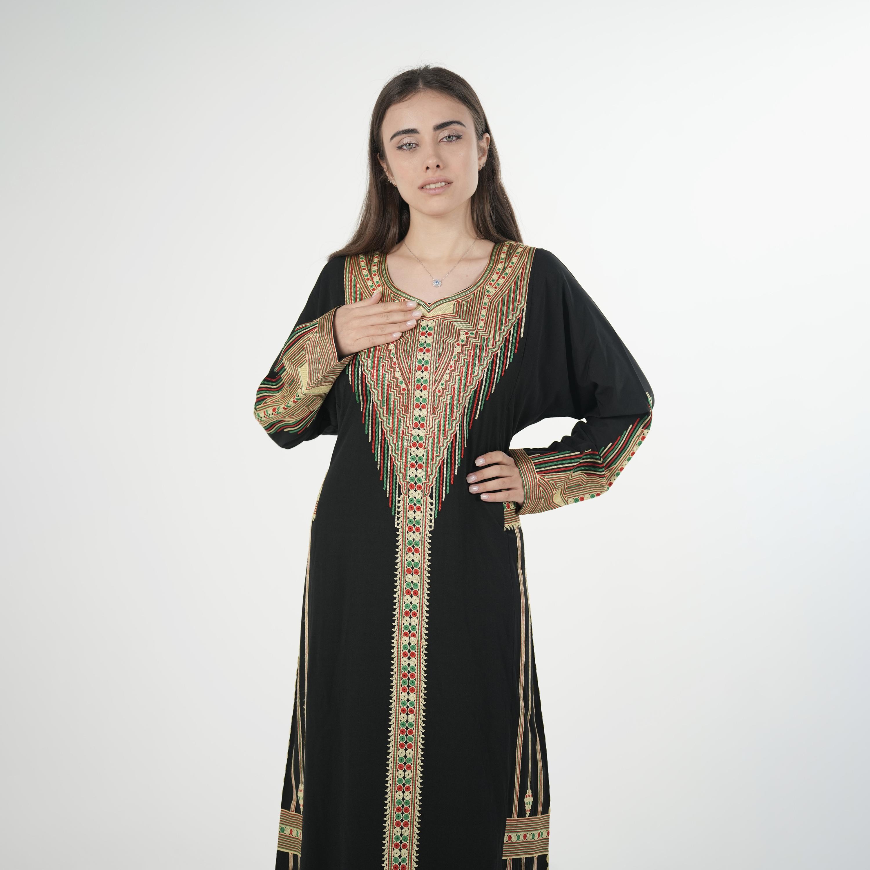 Al Bent Al Sharqieh Geometric Embroidered Women's Evening Jalabiya-women-arabicclothing-jalabiyas-image-3