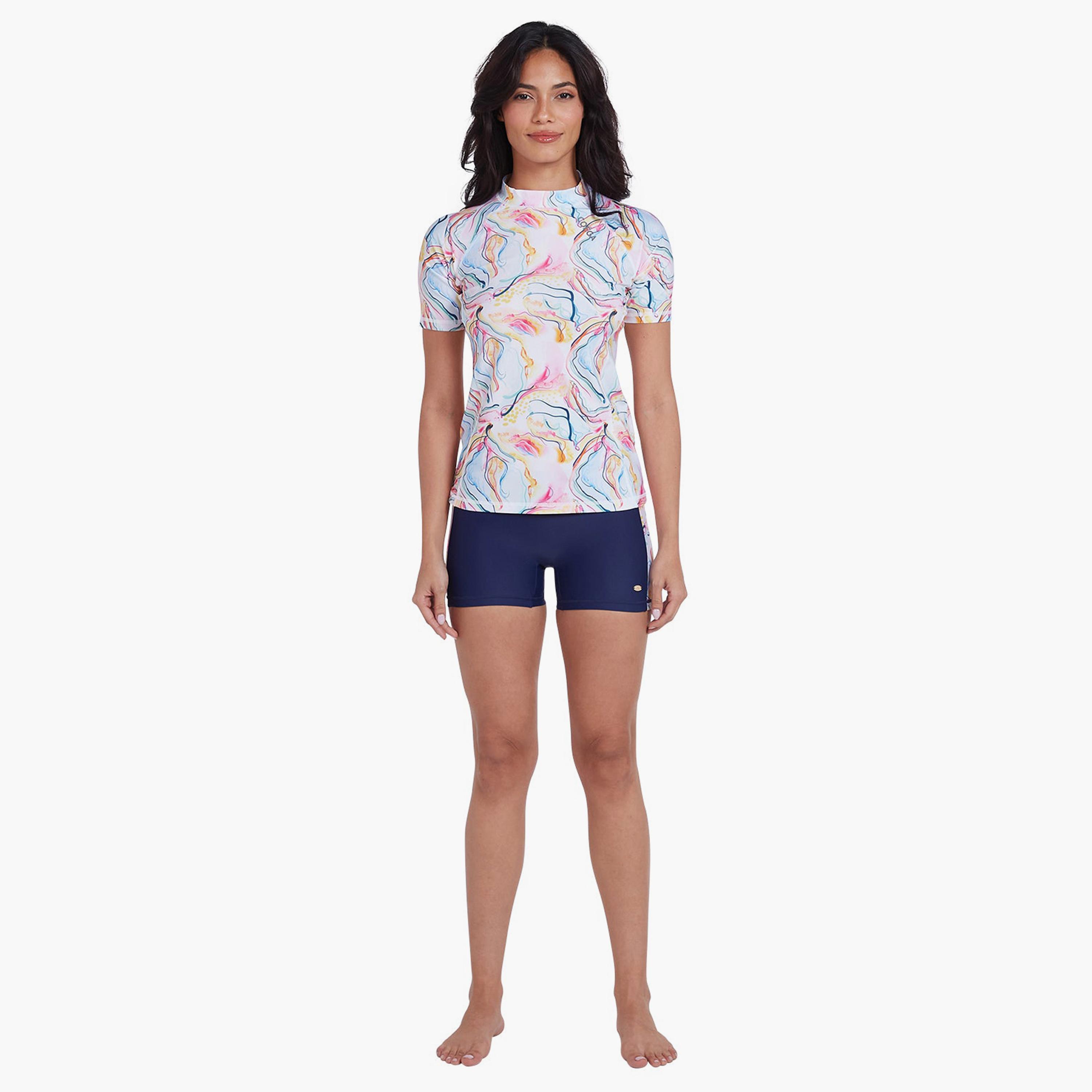 COEGA Women's Surf Swim Shorts, Blue Pink Marble-women-clothing-swimandbeach-beachwear-image-4