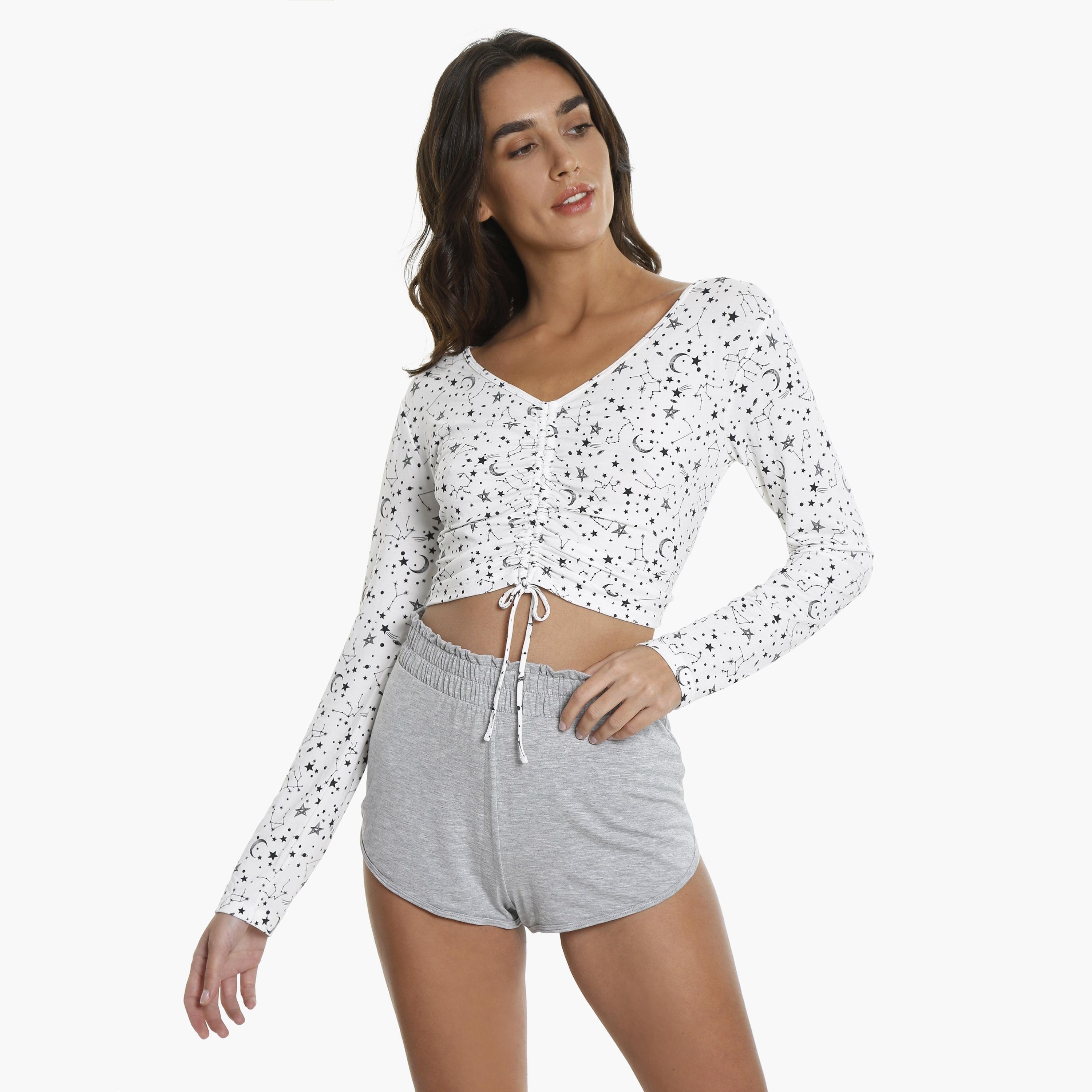 La Senza Star Print V-Neck Long Sleeves Women's Top-women-clothing-nightwear-pyjamas-tops-image-2