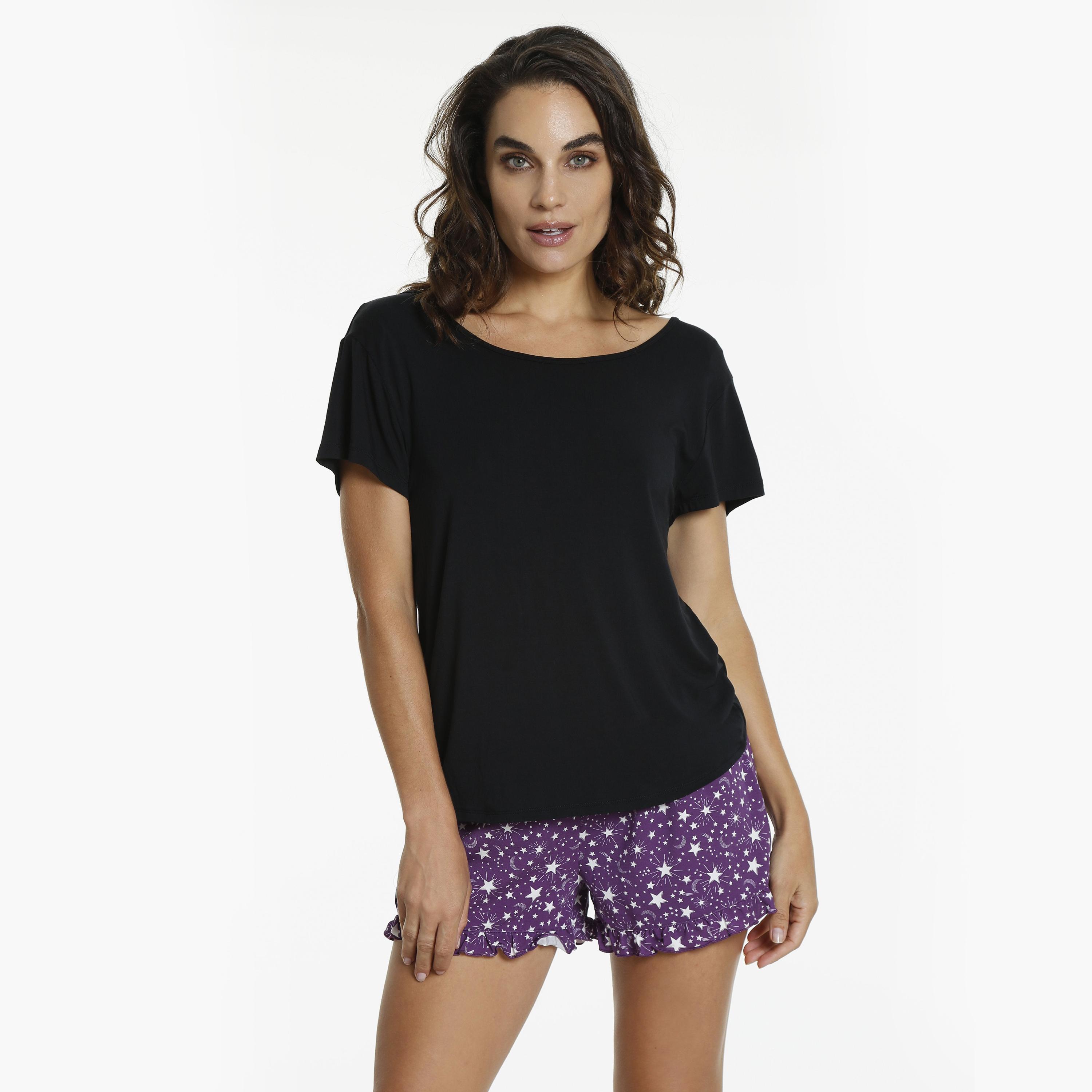 شورت La Senza كاجوال للسيدات بطباعة نجوم وحزام خصر مطاطي متوسط ​​الارتفاع-women-clothing-nightwear-pyjamas-bottoms-image-1