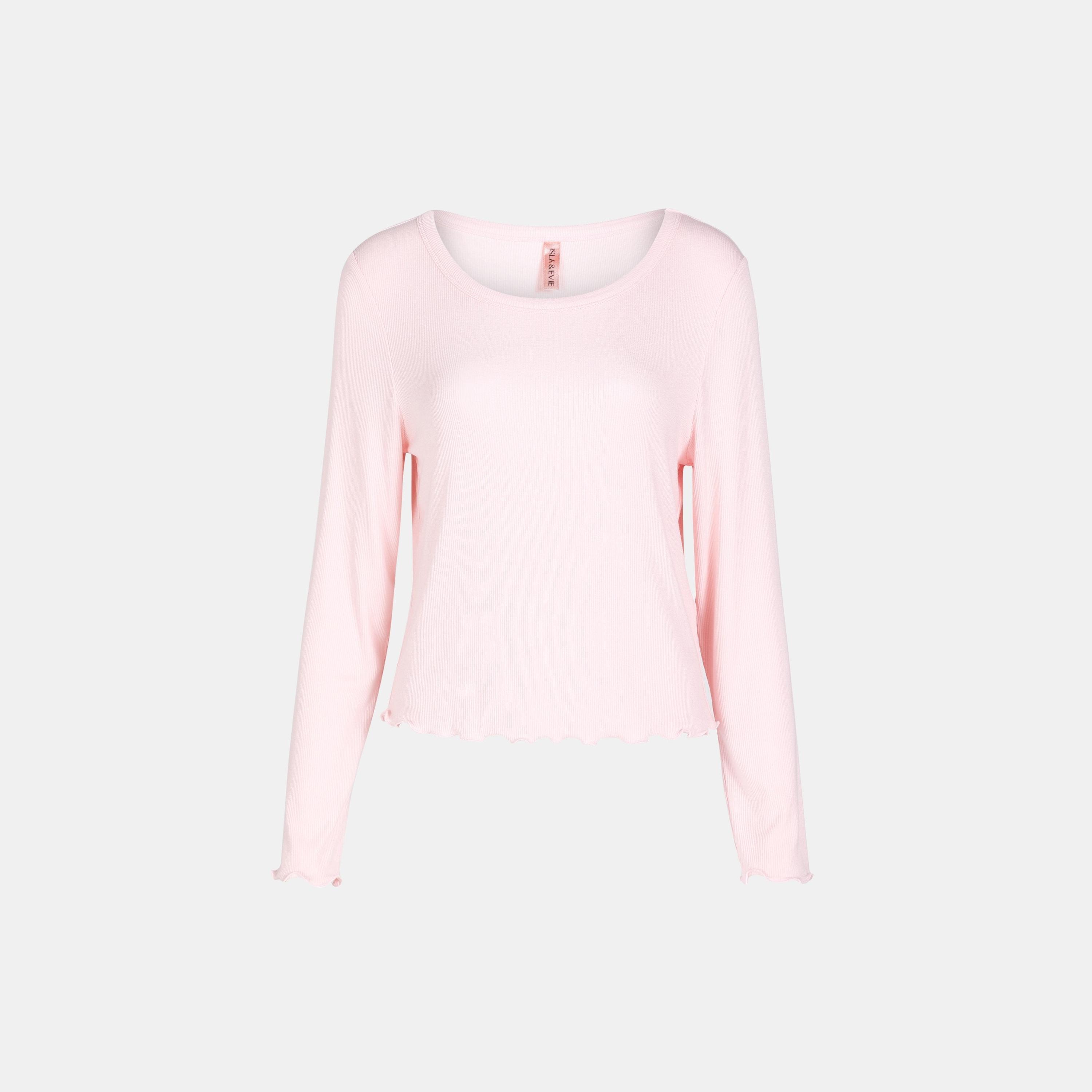 Isla & Evie Regular Fit Ribbed Round Neck Long Sleeves Women's T-Shirt-women-clothing-nightwear-pyjamas-tops-image-1