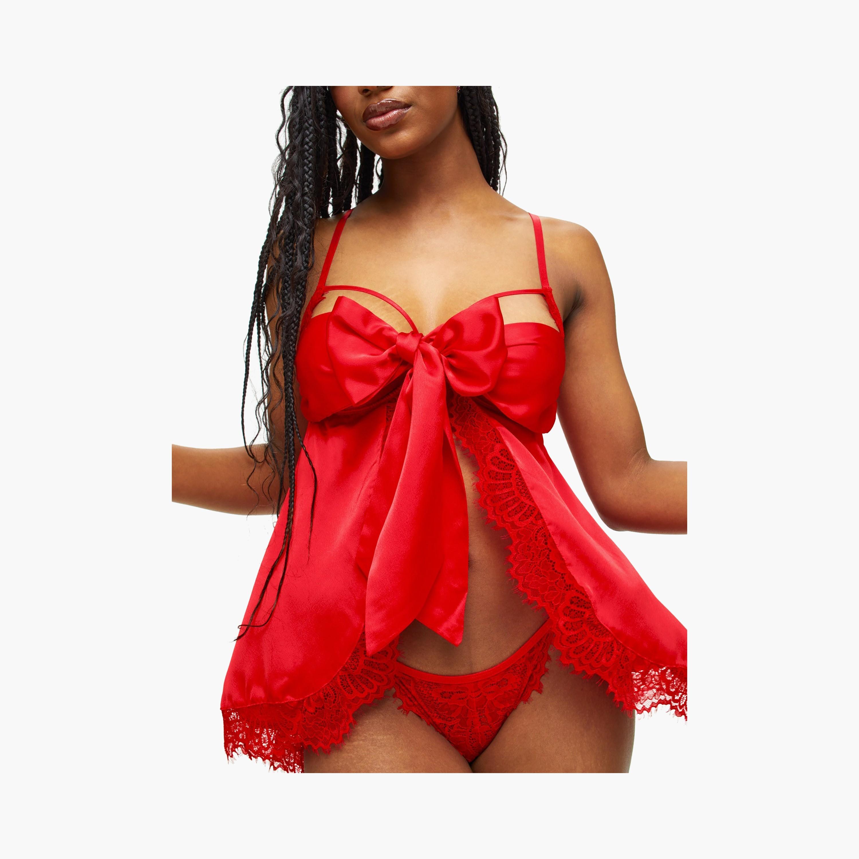 Ann Summers Unwrap Me Satin Red Lace Wired Women's Babydoll-women-clothing-lingerie-babydollsandbodysuits-image-2