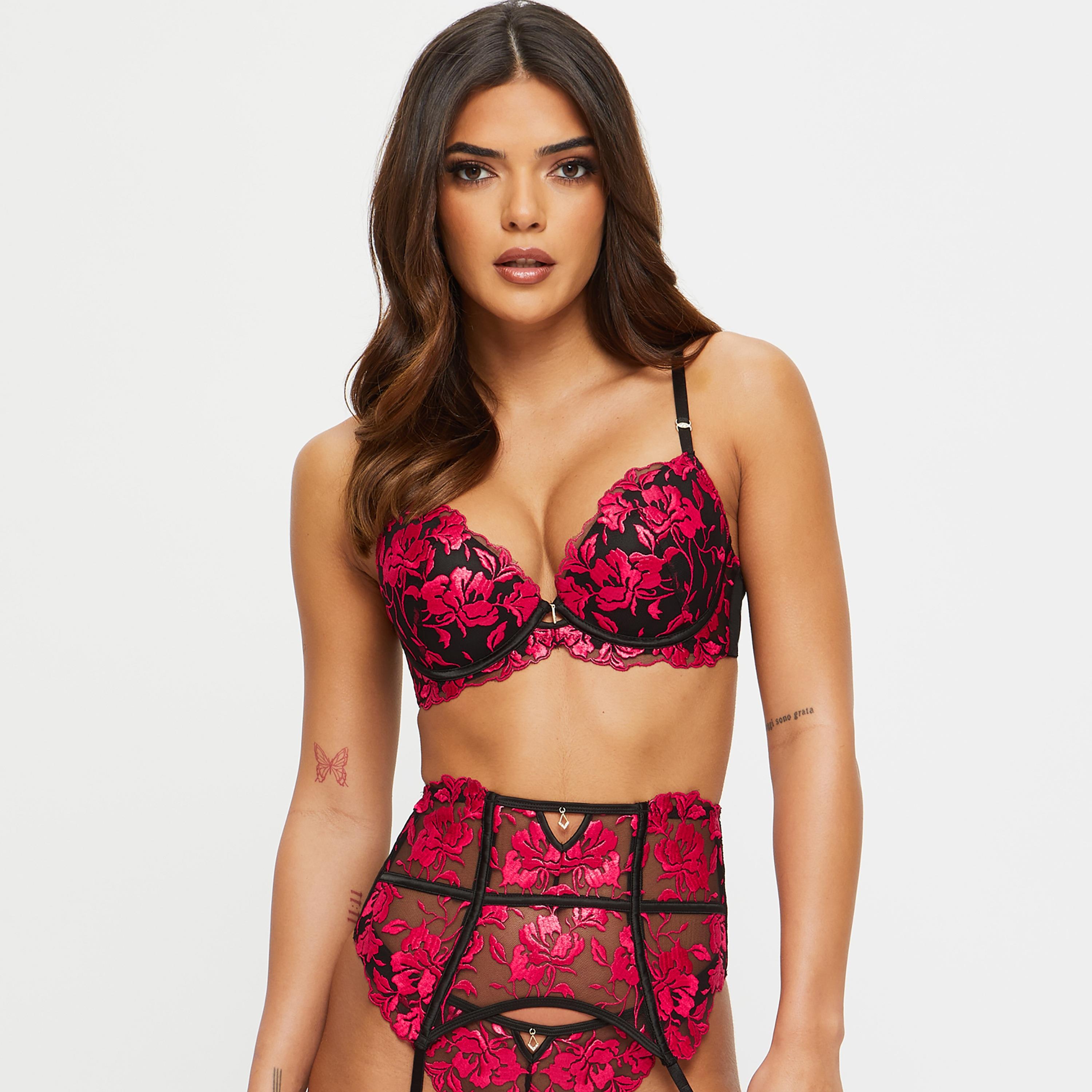Ann Summers Padded Medium Support Wired Black Embroidered and Mesh Women's Plunge Bra-women-clothing-lingerie-bras-image-1