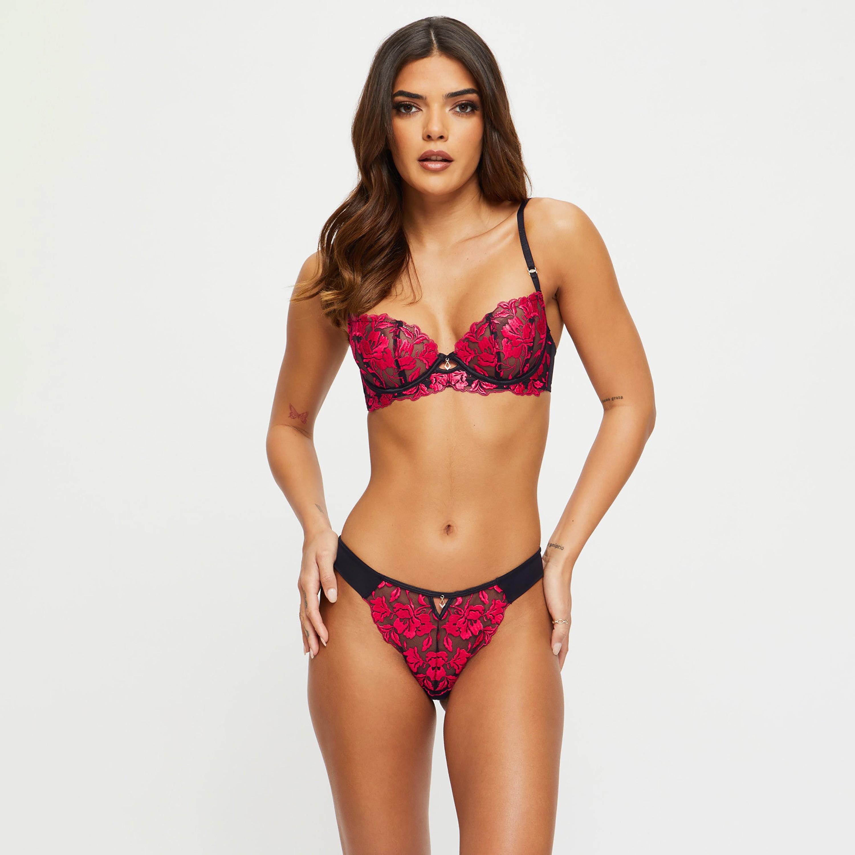 Ann Summers The Hero Black and Red Embroidered Medium Coverage Women's Brazilian Panties-women-clothing-lingerie-panties-image-2