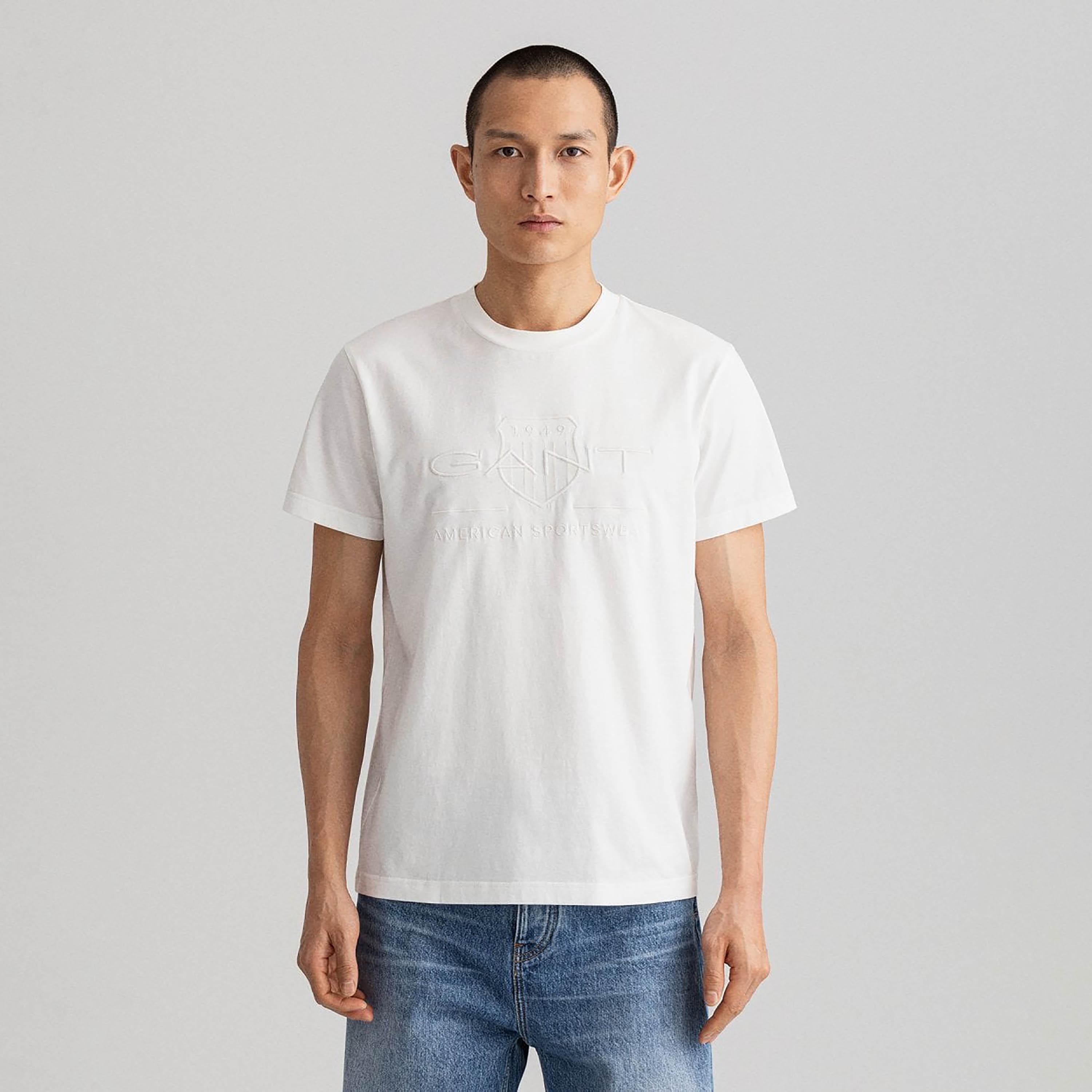 Gant Embroidered Shield Logo Round Neck Short Sleeves Men's T-Shirt-men-clothing-tshirtsandpolos-tshirts-image-1