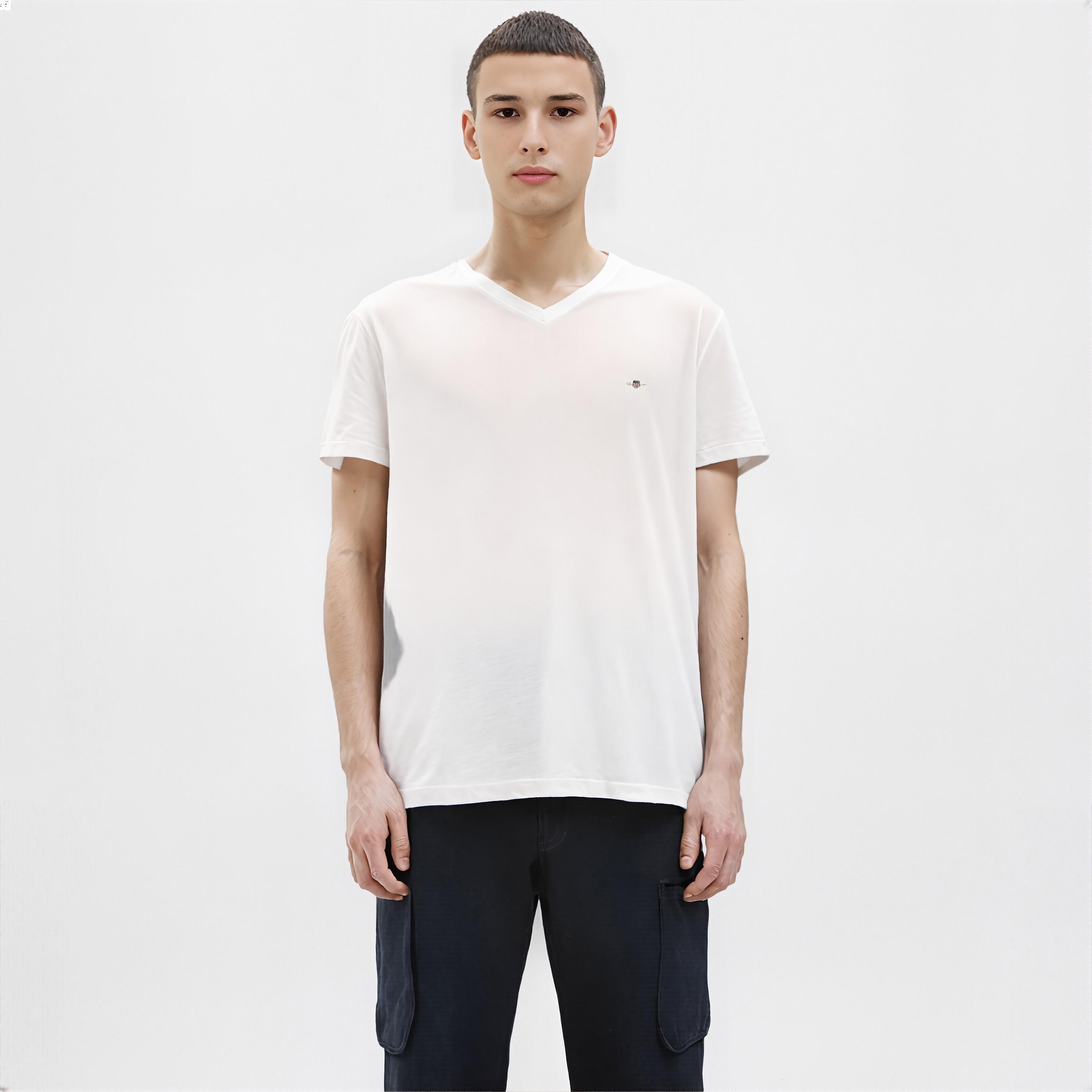 Gant Logo Detail V-Neck Short Sleeves T-Shirt-men-clothing-tshirtsandpolos-tshirts-image-1