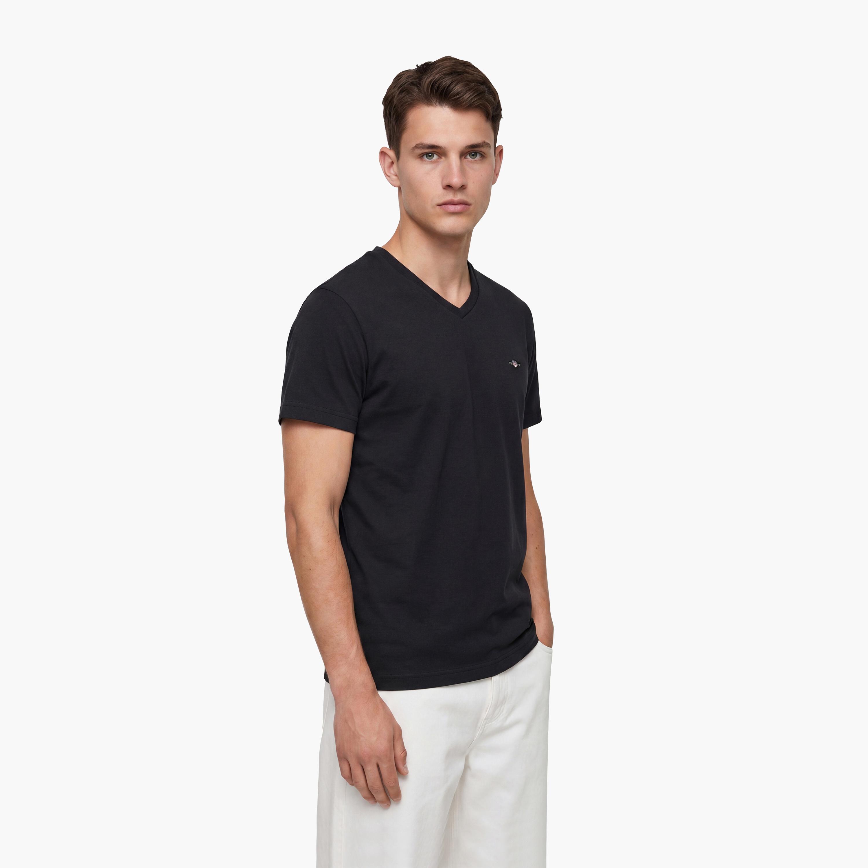 تي-شيرت جانت لوجو بأكمام قصيرة والرقبة الخامسة-men-clothing-tshirtsandpolos-tshirts-image-3