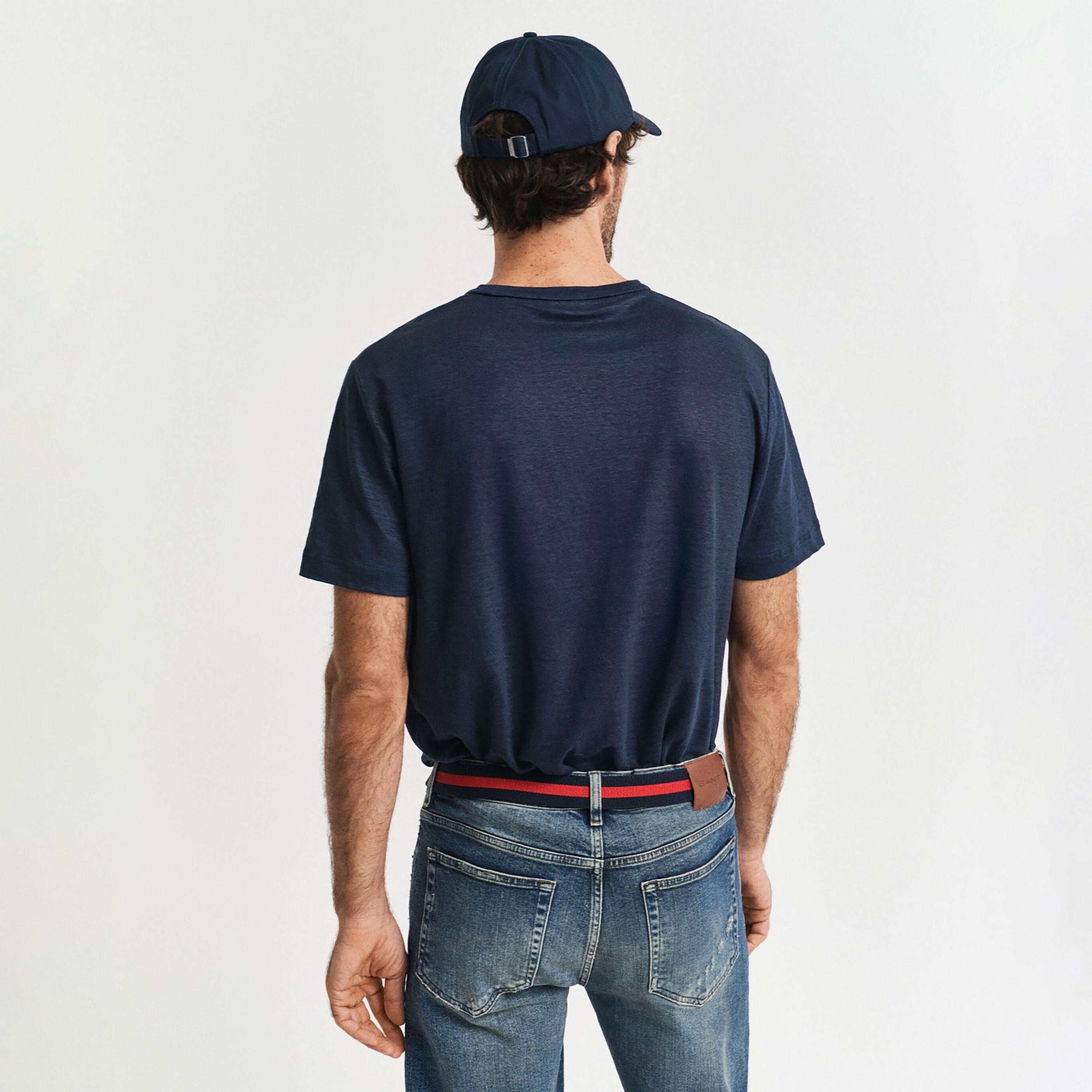 تيشرت كتان رجالي سادة بياقة مستديرة وأكمام قصيرة من غانت-men-clothing-tshirtsandpolos-tshirts-image-3