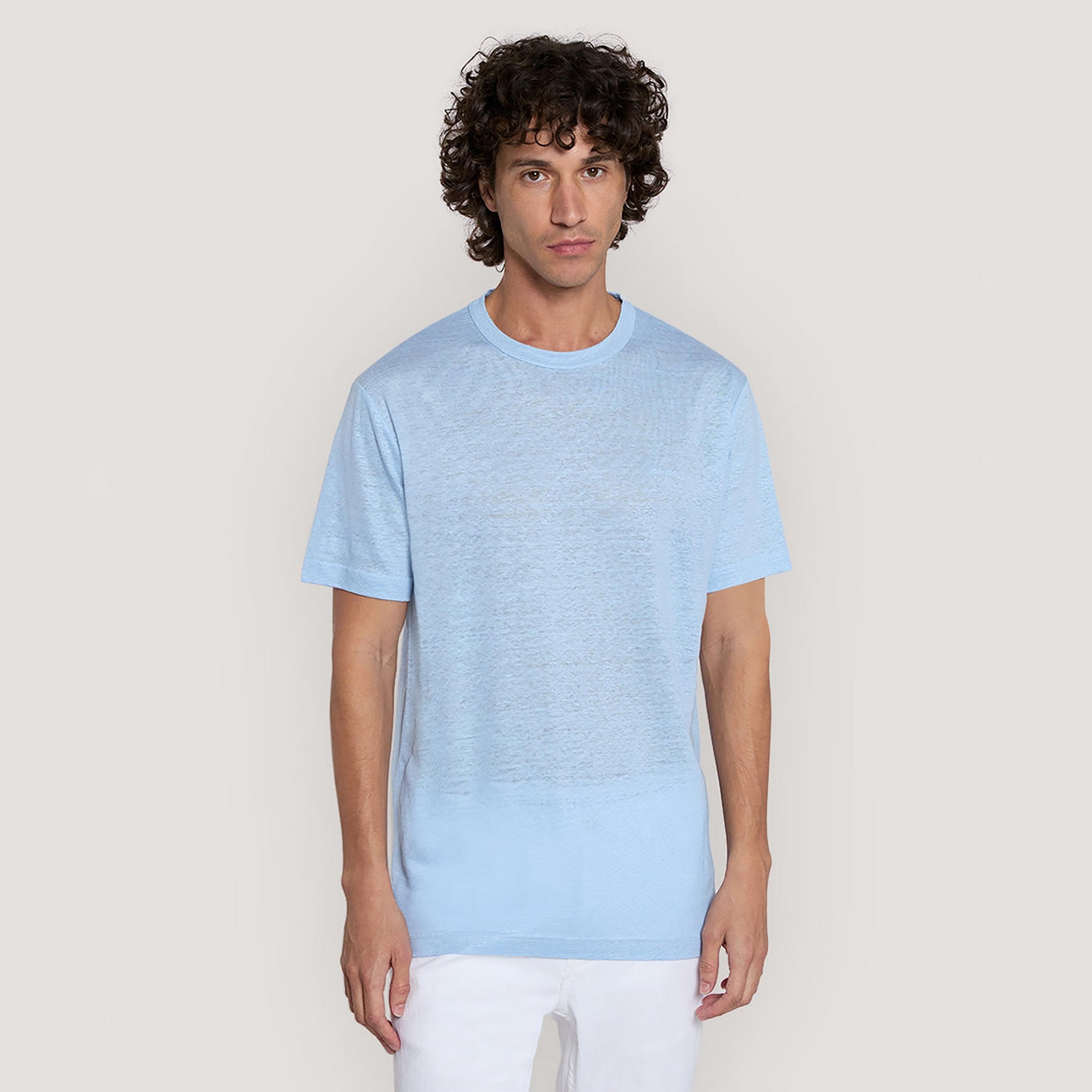 تيشرت كتان رجالي سادة بياقة مستديرة وأكمام قصيرة من غانت-men-clothing-tshirtsandpolos-tshirts-image-1