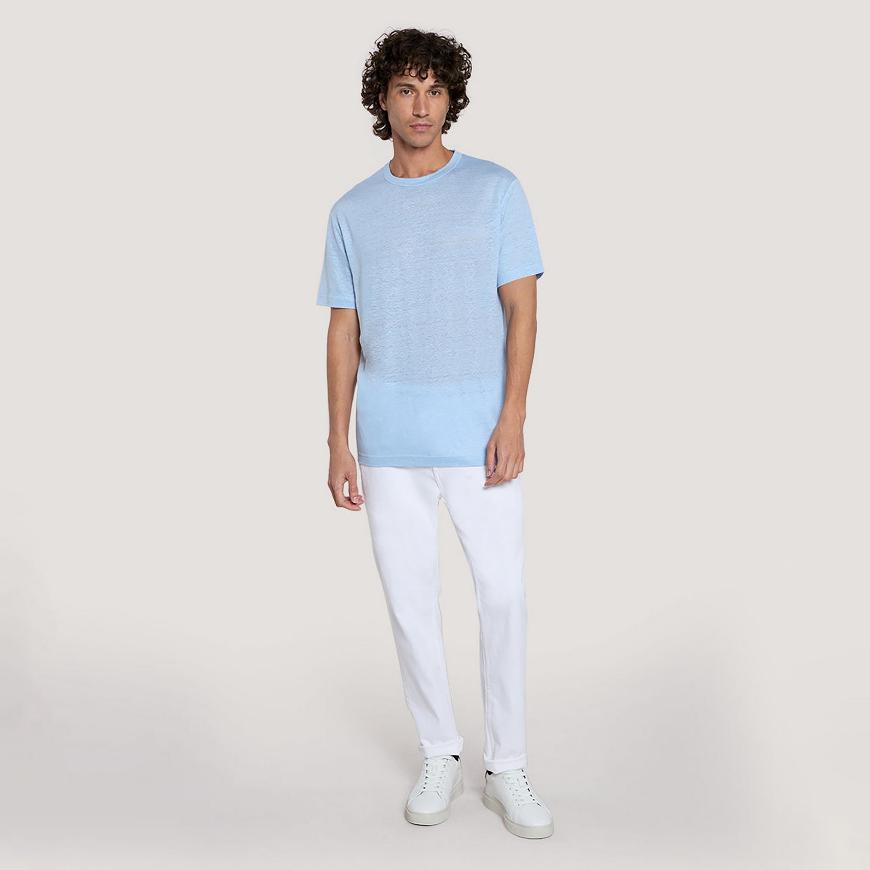 تيشرت كتان رجالي سادة بياقة مستديرة وأكمام قصيرة من غانت-men-clothing-tshirtsandpolos-tshirts-image-2