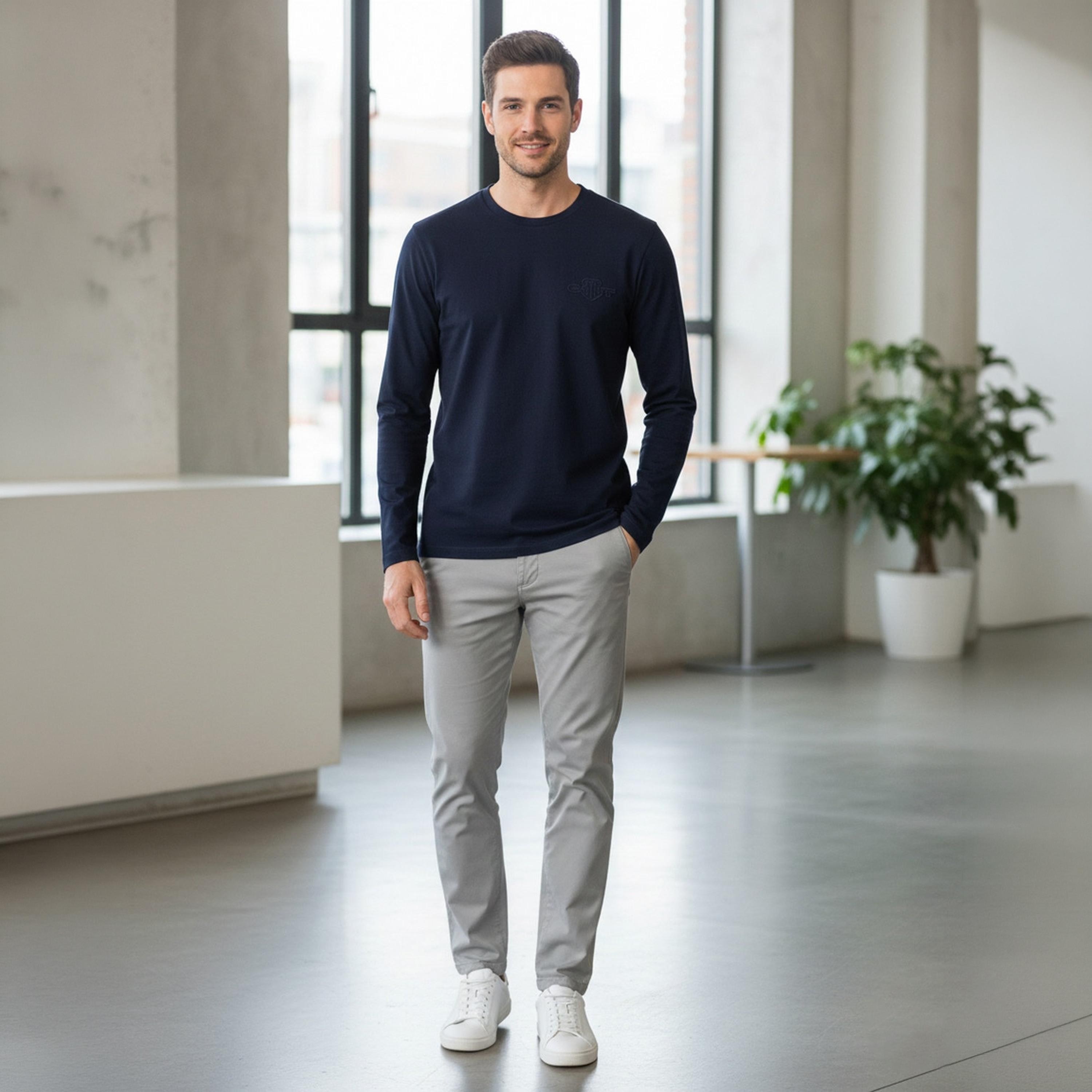 Gant Tonal Shield Regular Fit Long Sleeves Crew Neck Men's T-Shirt-men-clothing-tshirtsandpolos-tshirts-image-2