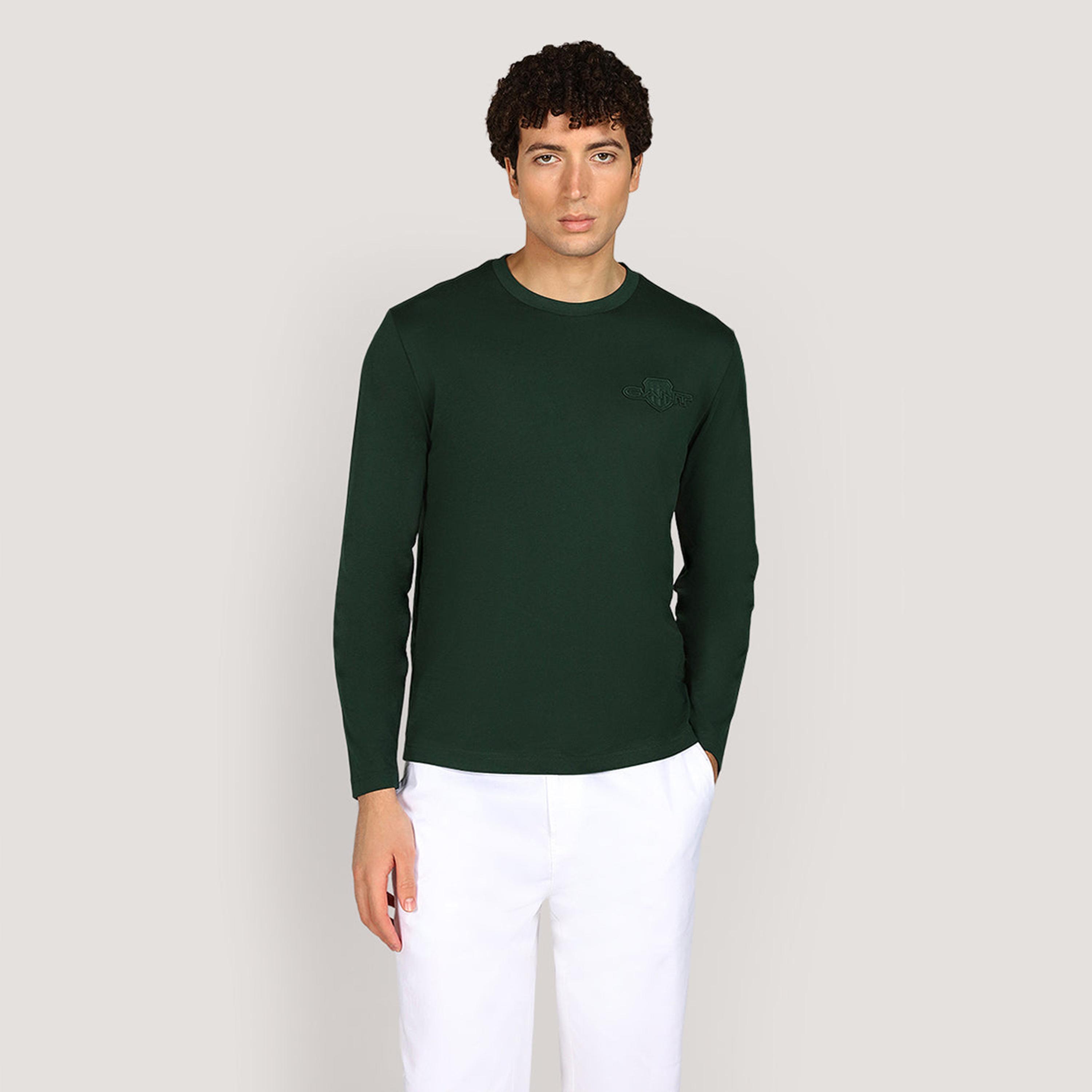 تيشيرت رجالي بياقة دائرية وأكمام طويلة، بشعار مطرز من جانت-men-clothing-tshirtsandpolos-tshirts-image-5