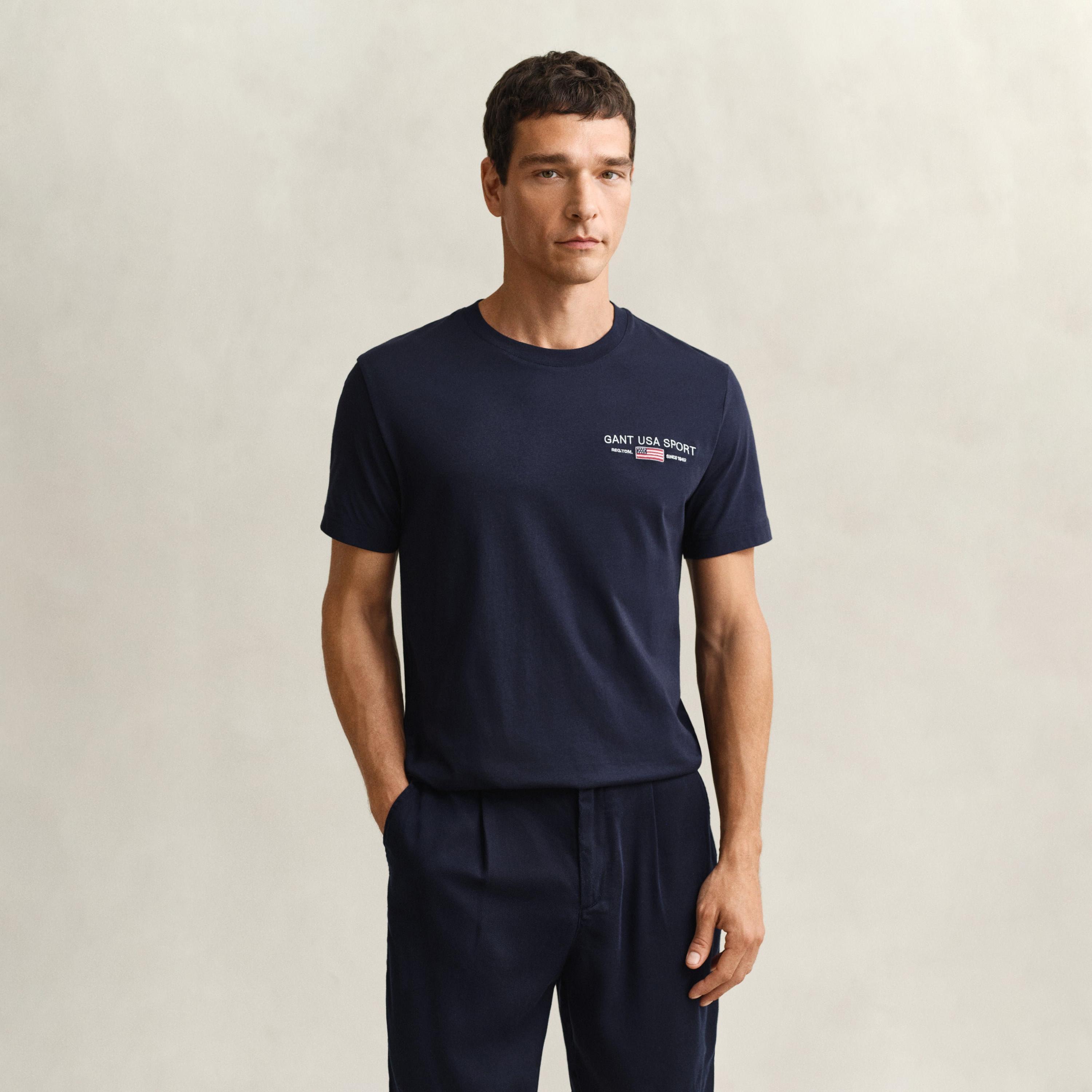 Gant Embroidered Regular Fit Short Sleeves Crew Neck Men's T-Shirt-men-clothing-tshirtsandpolos-tshirts-image-1