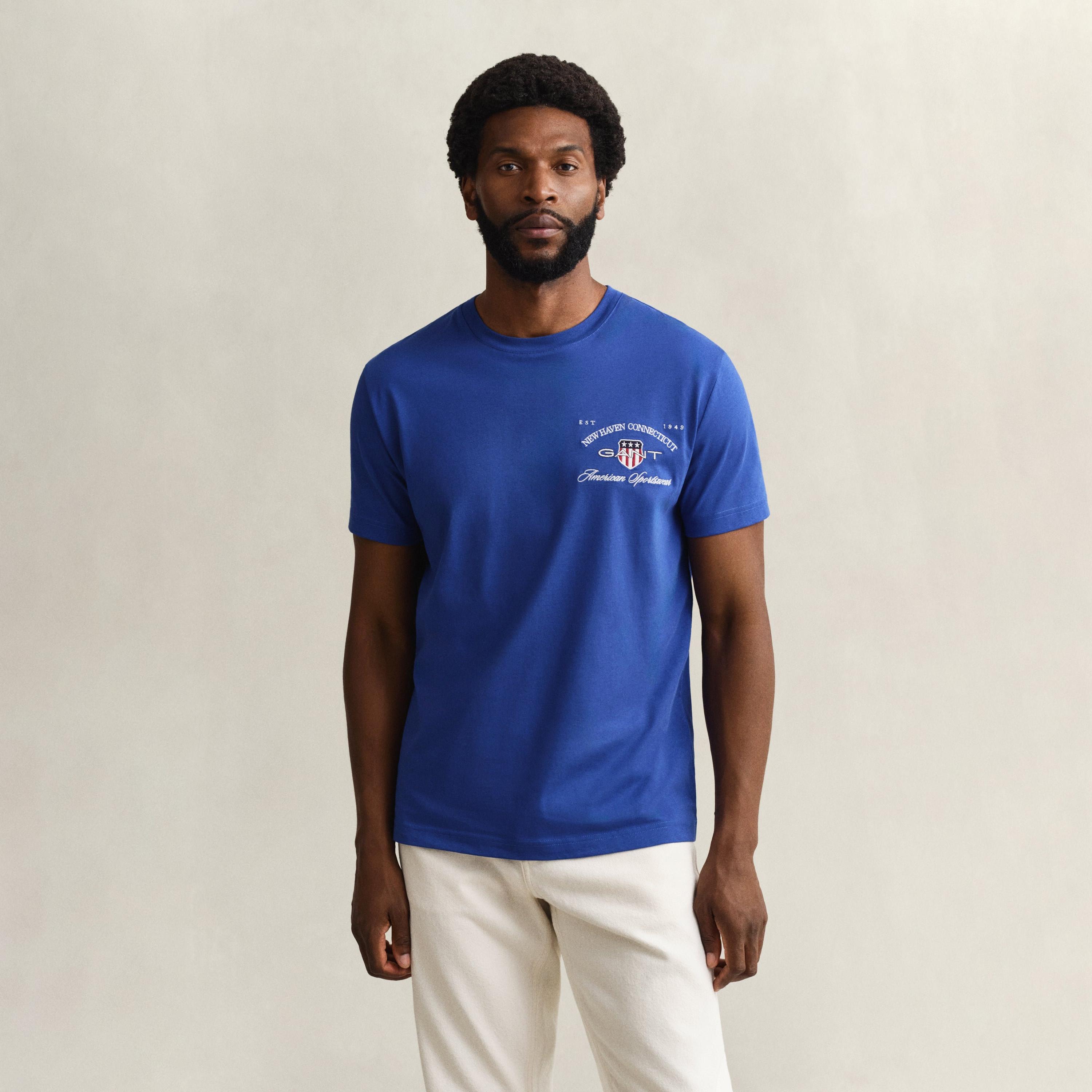 Gant Embroidered Regular Fit Short Sleeves Crew Neck Men's T-Shirt-men-clothing-tshirtsandpolos-tshirts-image-1
