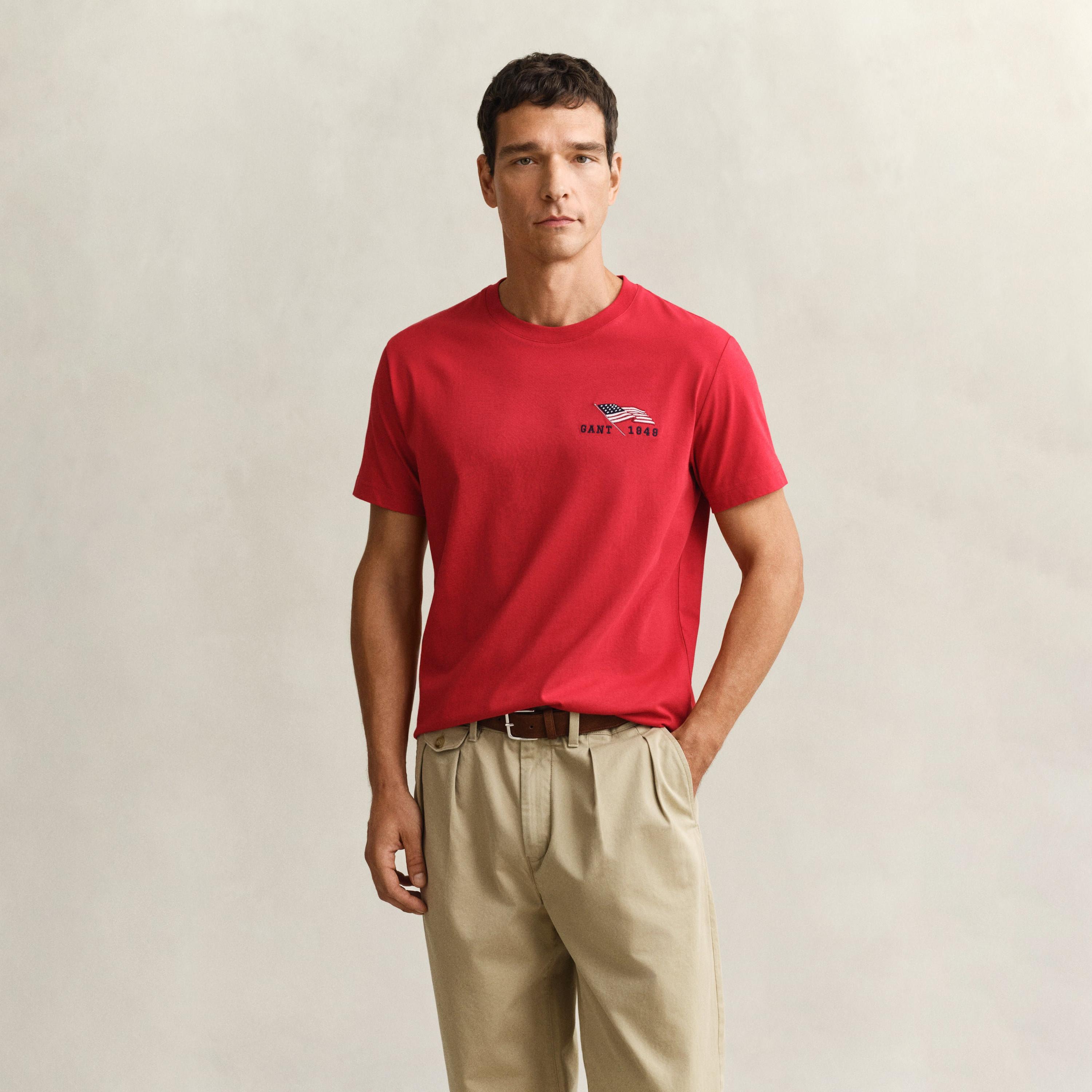 Gant Embroidered Regular Fit Short Sleeves Crew Neck Men's T-Shirt-men-clothing-tshirtsandpolos-tshirts-image-1