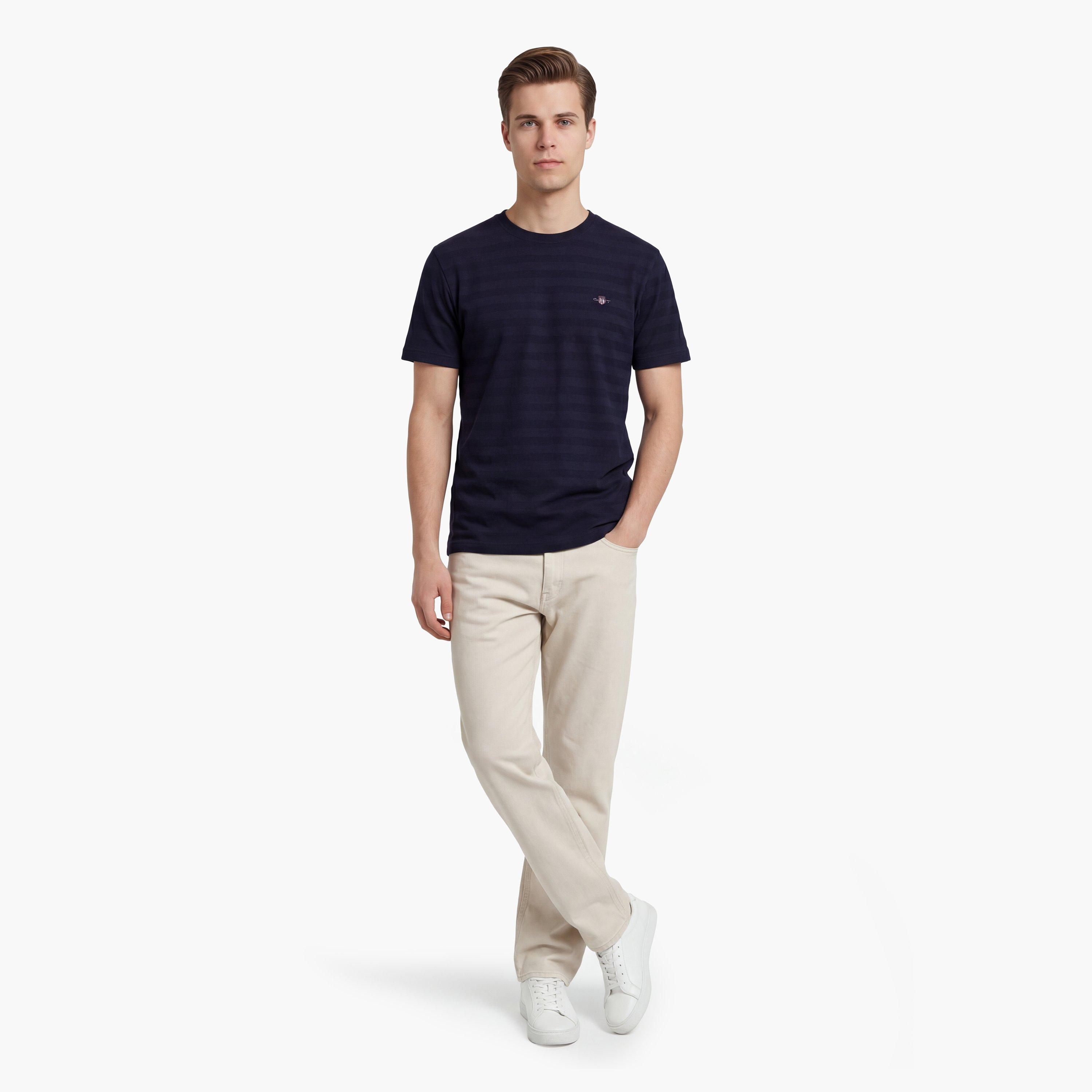 تي شيرت رجالي بأكمام قصيرة وياقة "كرو نيك" بتصميم مخطط بارز من جانت-men-clothing-tshirtsandpolos-tshirts-image-20