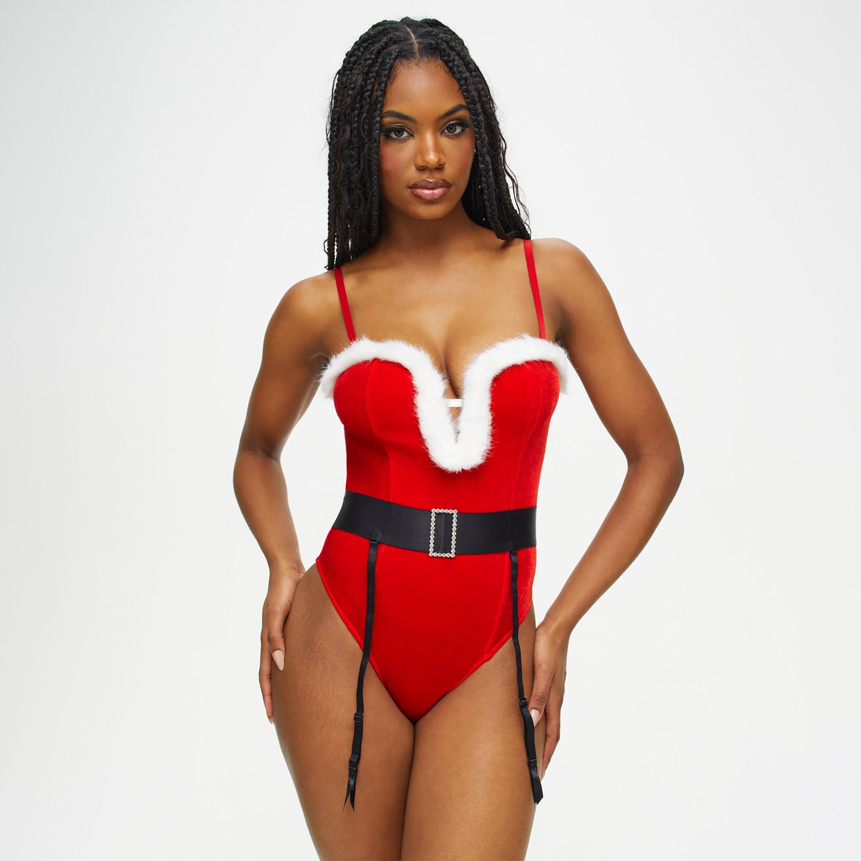 Ann Summers Sexy Santa Red Fur Trimmed Non-Wired Medium Support Padded Women's Roleplay Bodysuit-women-clothing-lingerie-babydollsandbodysuits-image-1