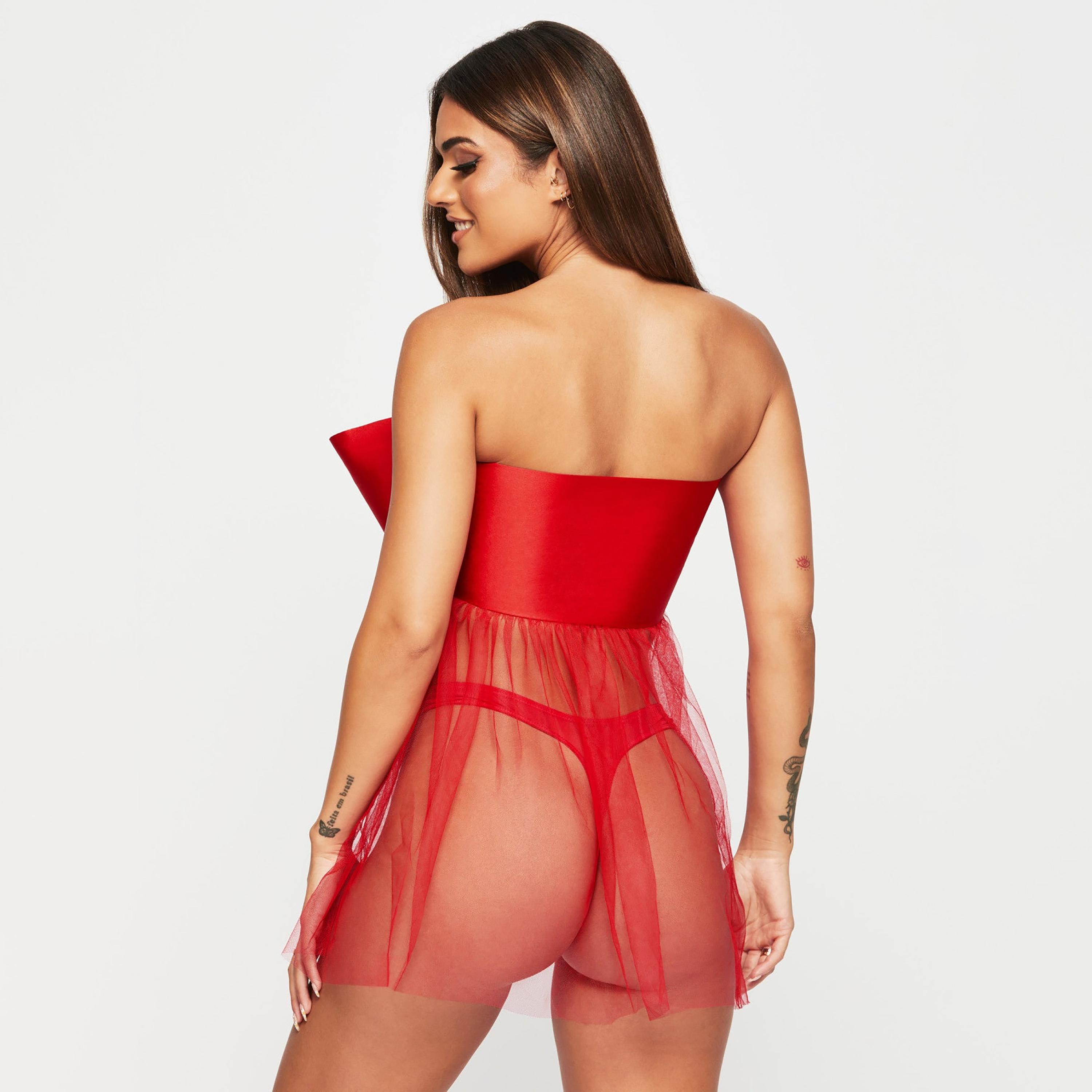 فستان نسائي مثير بتفاصيل فيونكة غير مبطن وبدون سلك بدعم خفيف - أحمر من آن سمرز-women-clothing-lingerie-babydollsandbodysuits-image-2