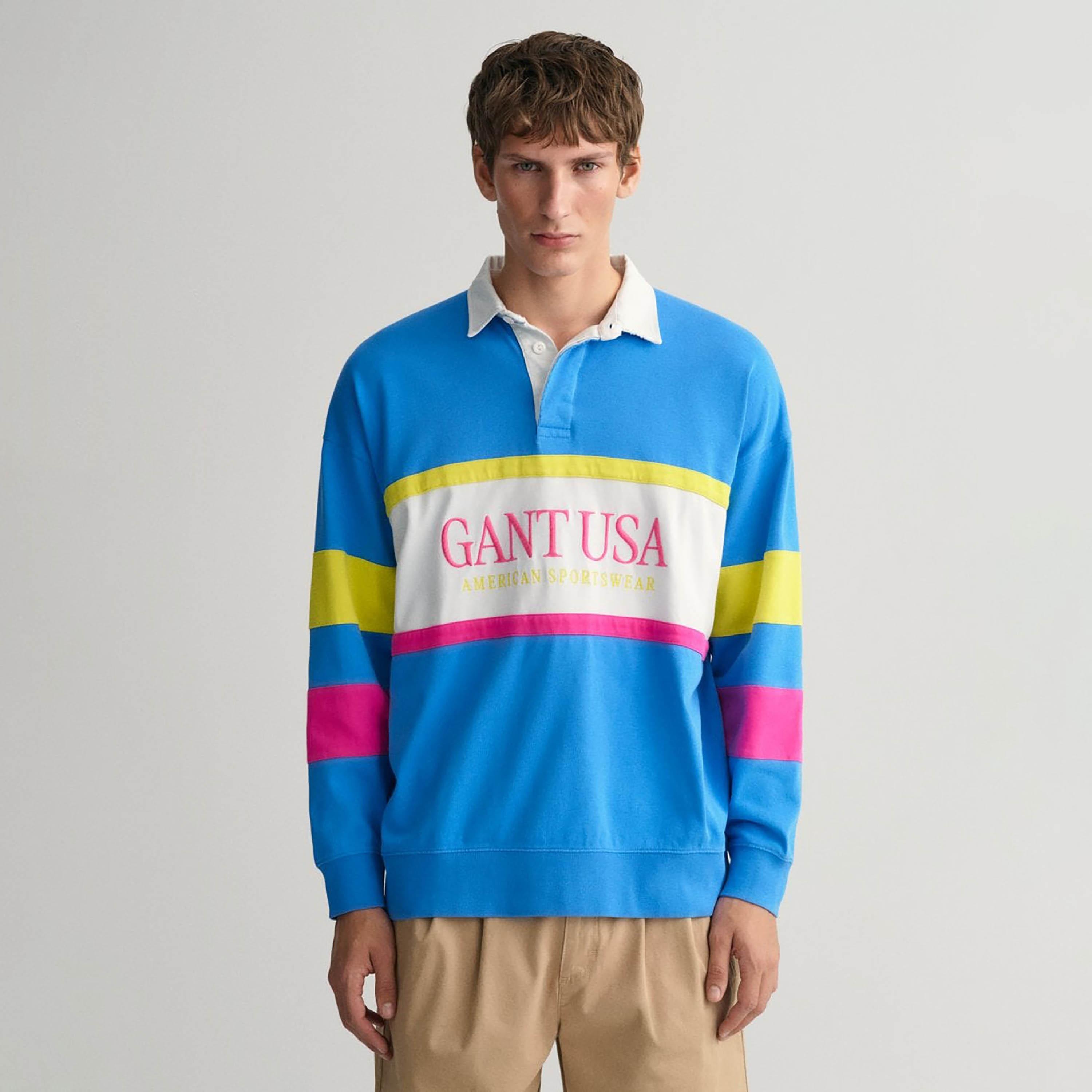 Gant Colour Blocked with Embroidered Logo Collared Long Sleeves Men's Rugger-men-clothing-tshirtsandpolos-tshirts-image-1