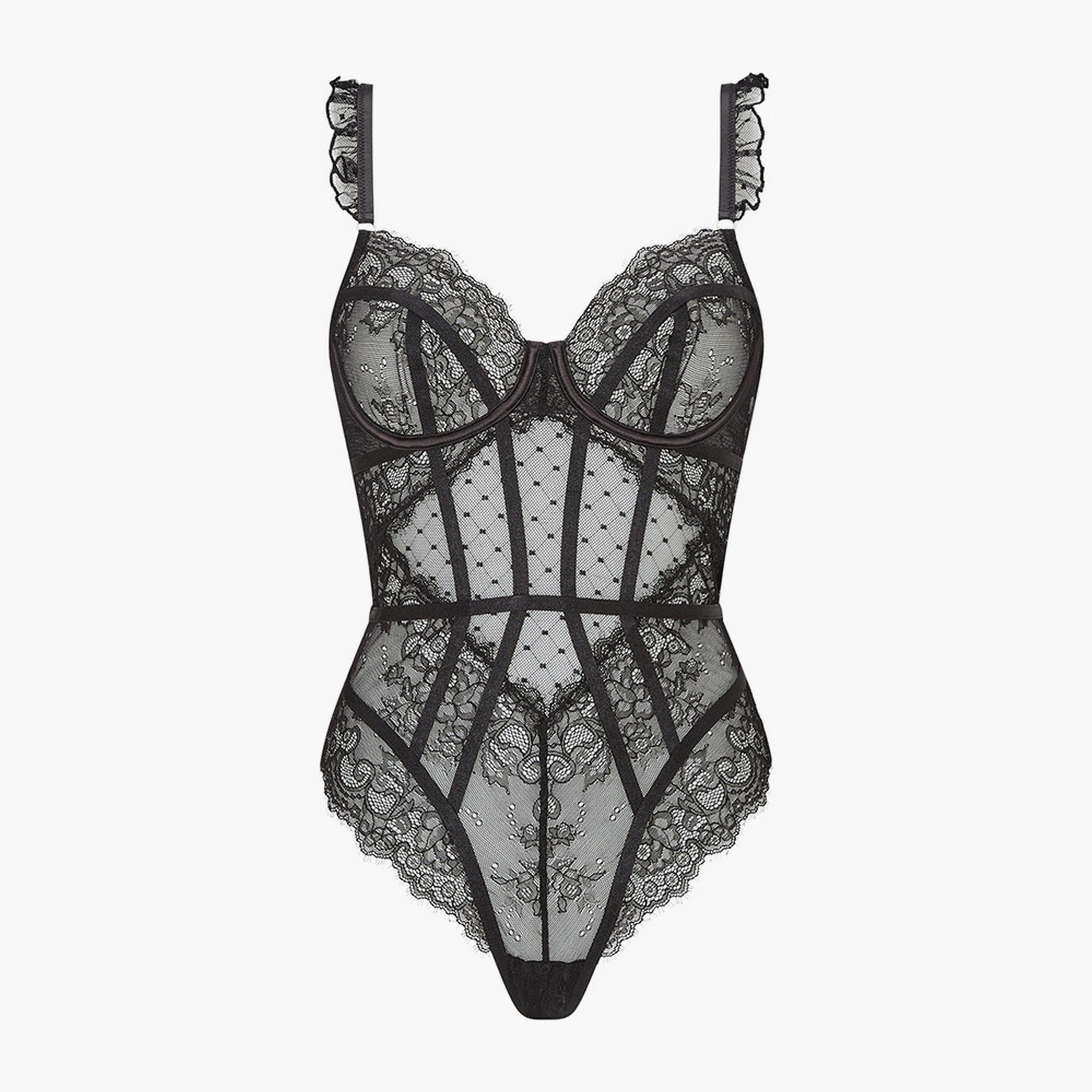 بادي نسائي أسود بأسلاك وغير مبطن "سويتهارت" من آن سمرز-women-clothing-lingerie-babydollsandbodysuits-image-4