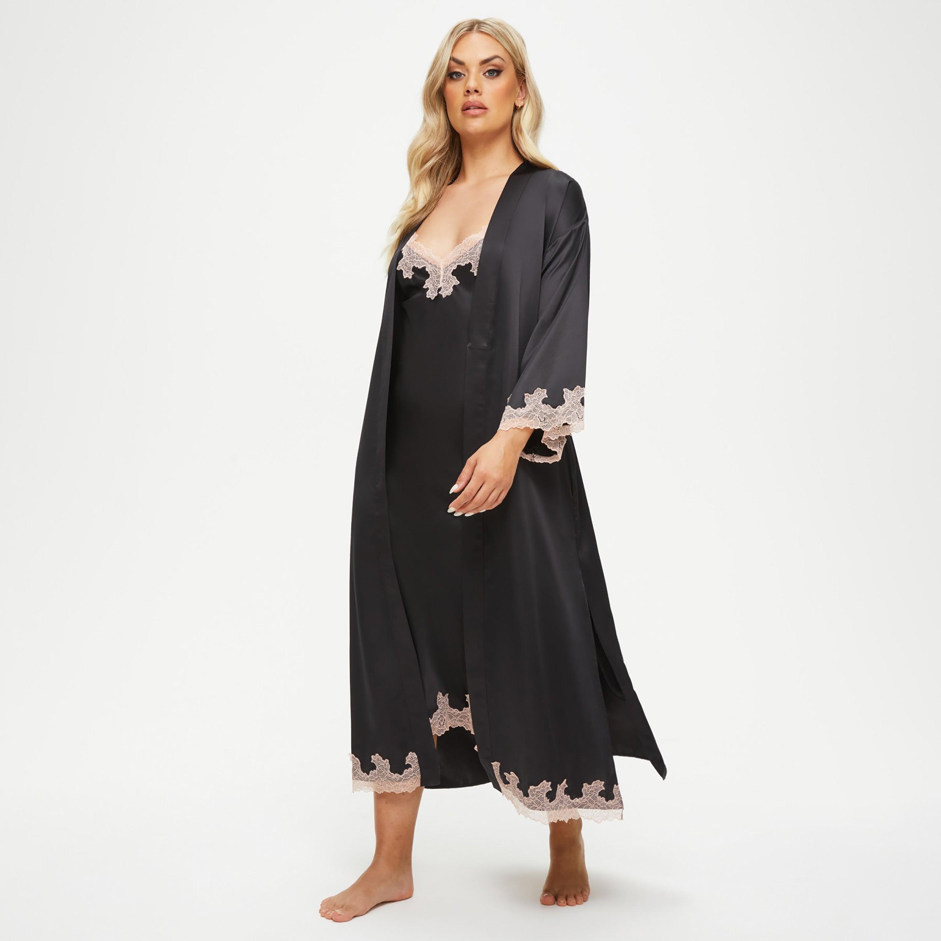 روب نسائي بأكمام طويلة دانتيل أسود سوريلا من آن سمرز-women-clothing-nightwear-robes-image-1