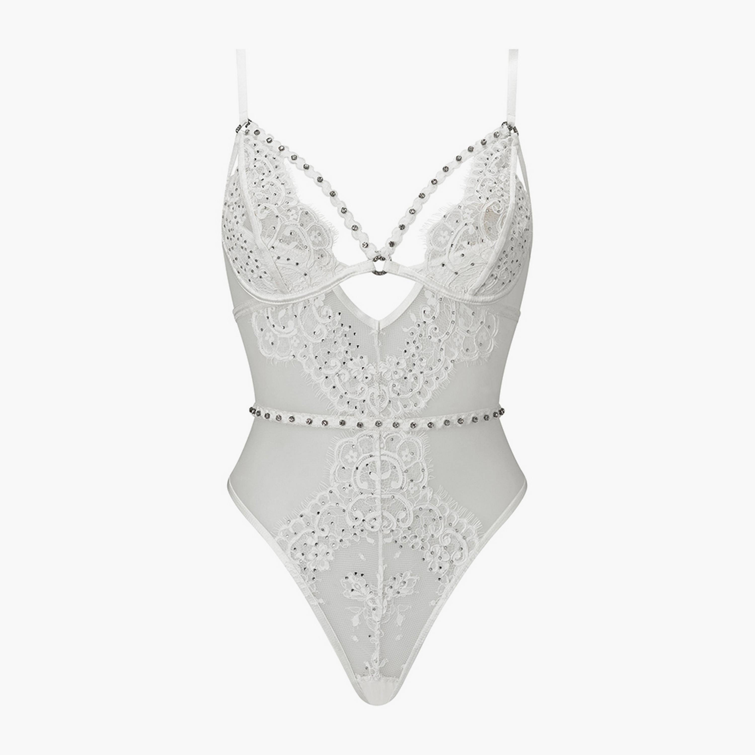 بادي نسائي أبيض بأسلاك وغير مبطن مفتوح الكروشيه "أستريد" من آن سمرز-women-clothing-lingerie-babydollsandbodysuits-image-2