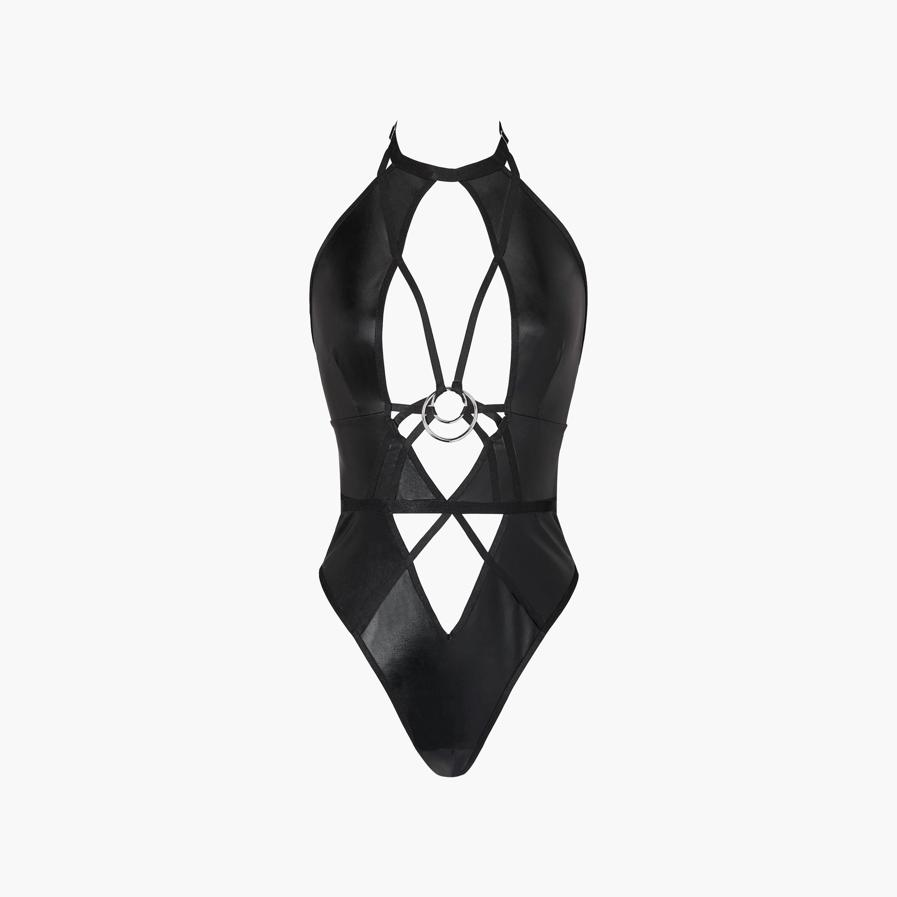 بودي سوت نسائي مفتوح بتفاصيل أحزمة وبدون سلك بدعم خفيف - أسود من آن سمرز-women-clothing-lingerie-babydollsandbodysuits-image-2