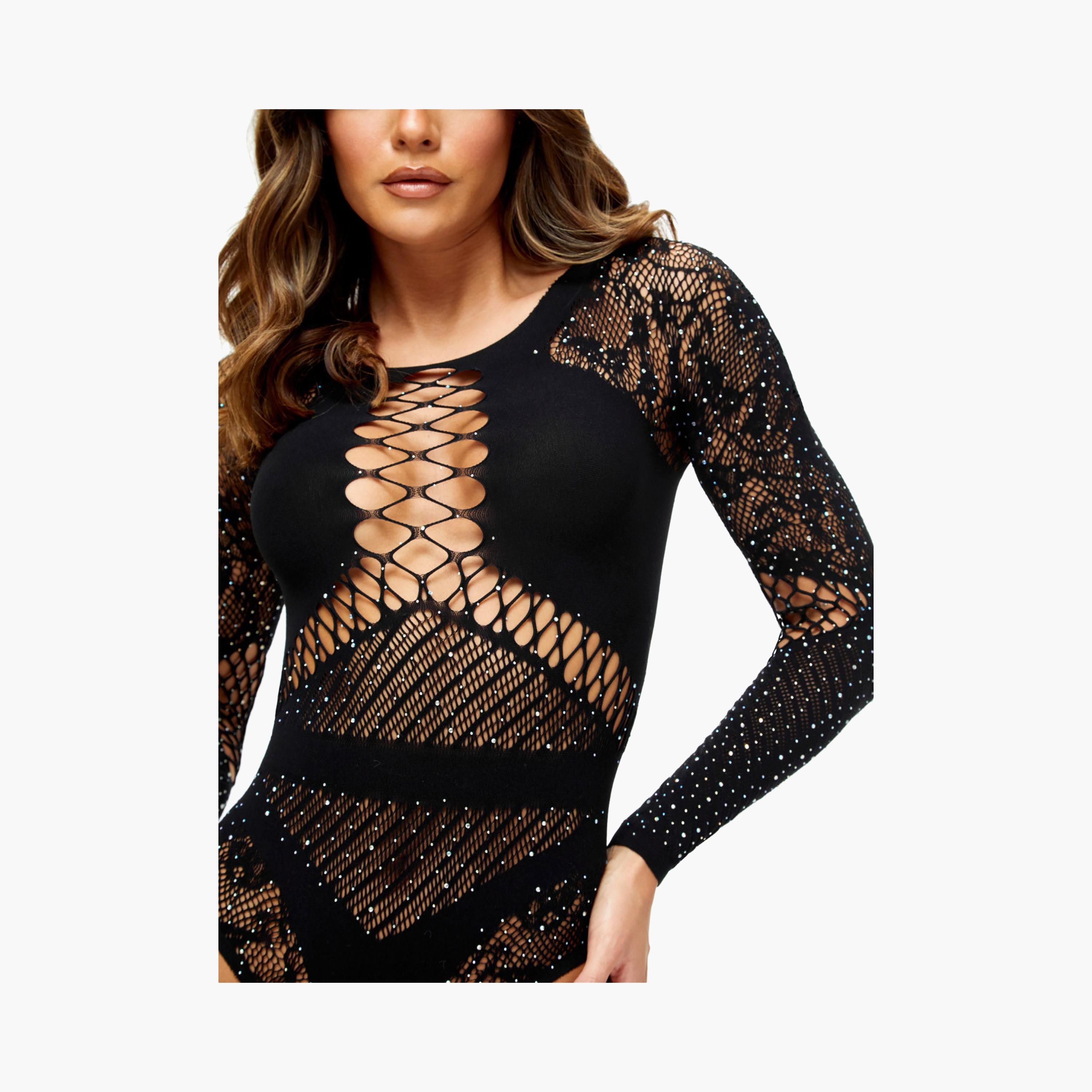 Ann Summers Paisley Black Embellished Non-Wired Non-Padded Women's Bodysuit-women-clothing-lingerie-babydollsandbodysuits-image-2