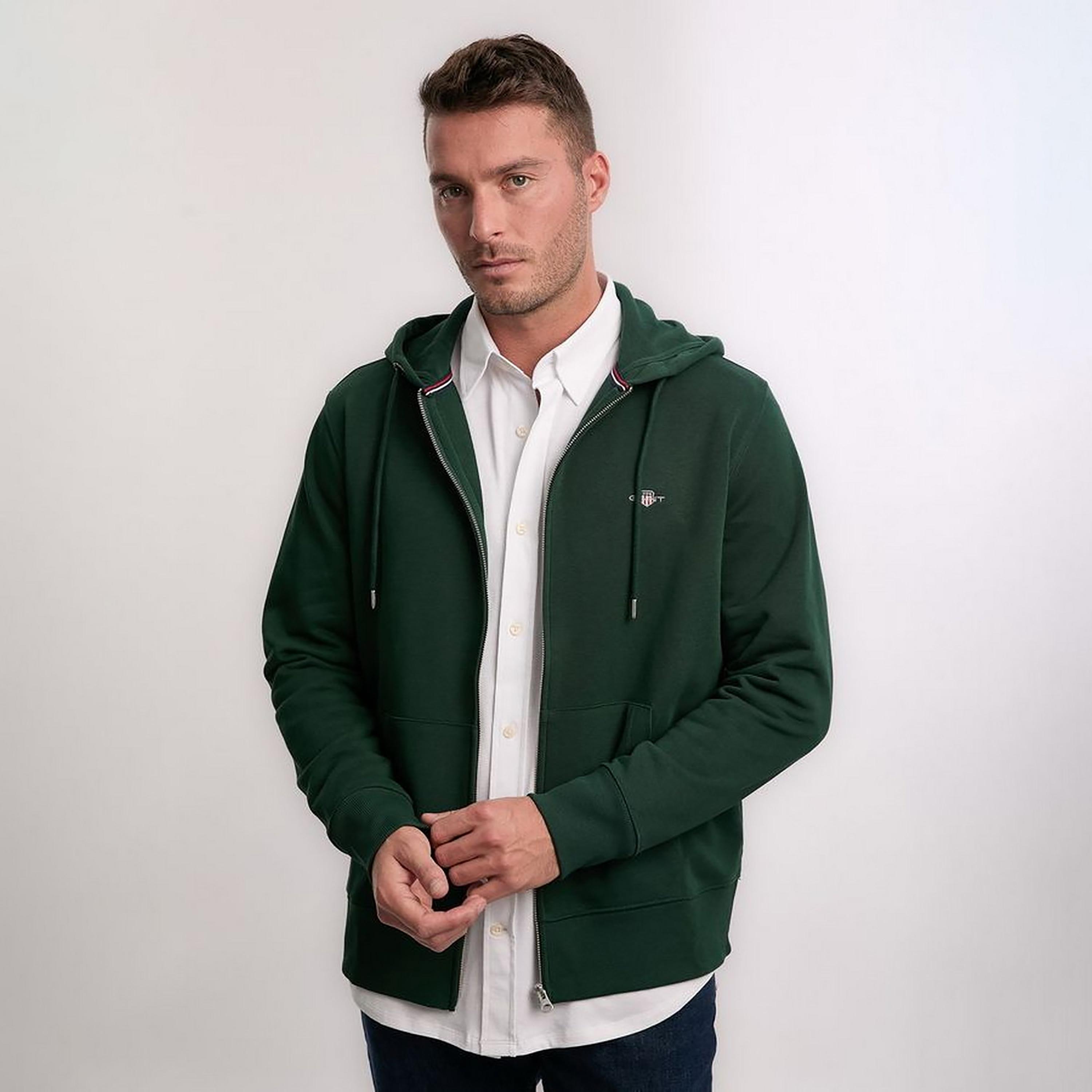 هودي رجالي سادة بأكمام طويلة وسحاب كامل من غانت-men-winterwear-hoodiesandsweatshirts-image-1