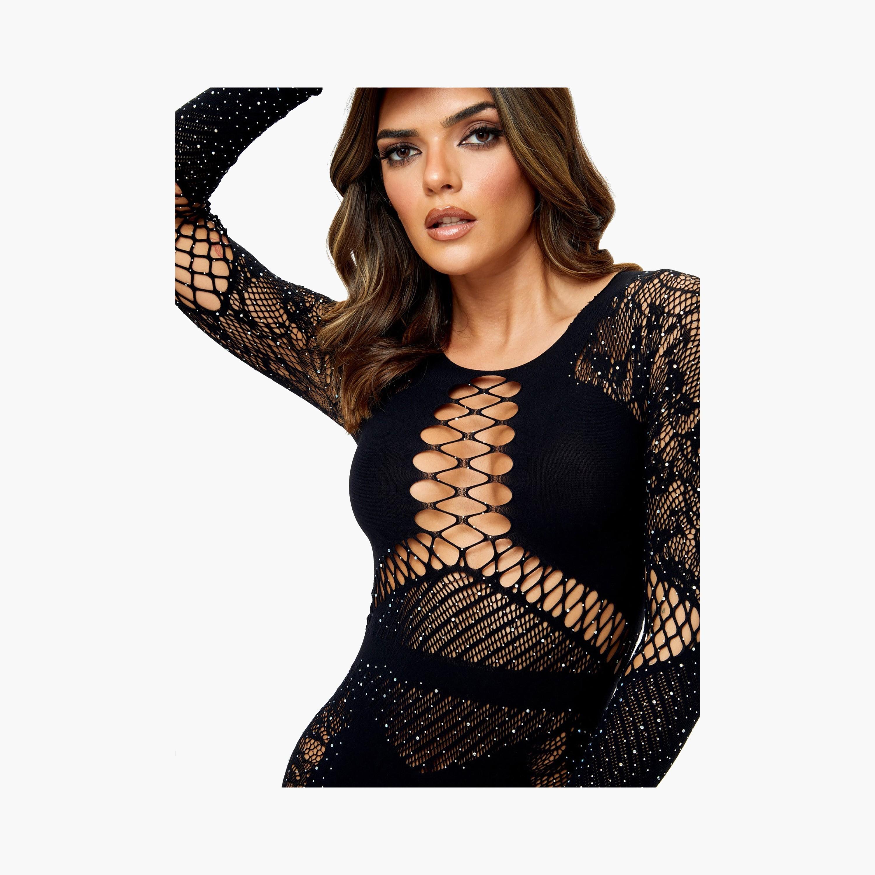 فستان نسائي غير برباط مزين باللون الأسود بيزلي من آن سمرز-women-clothing-lingerie-babydollsandbodysuits-image-4