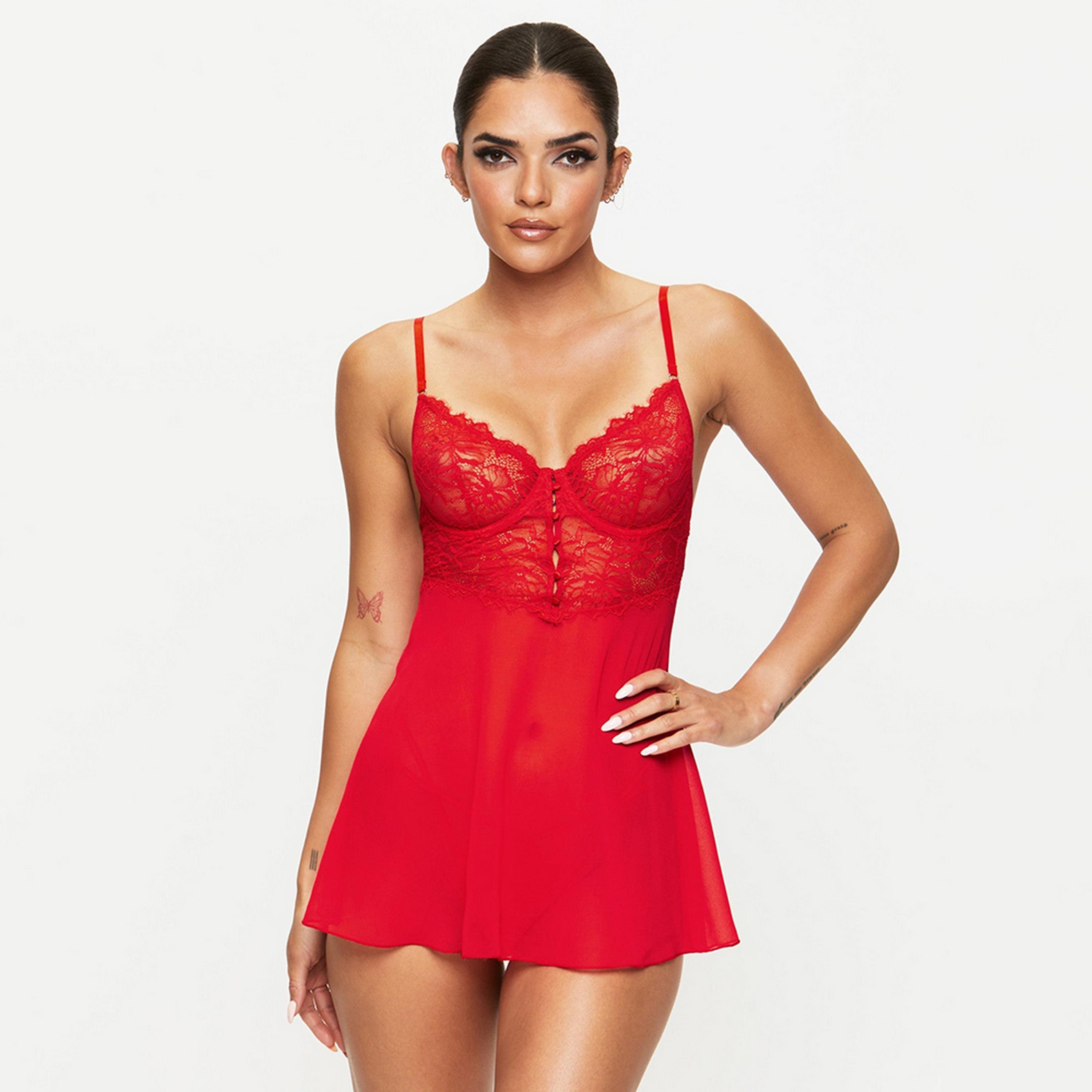 Ann Summers Iris Red Wired Medium Support Non-Padded Women's Babydoll Set-women-clothing-lingerie-babydollsandbodysuits-image-1