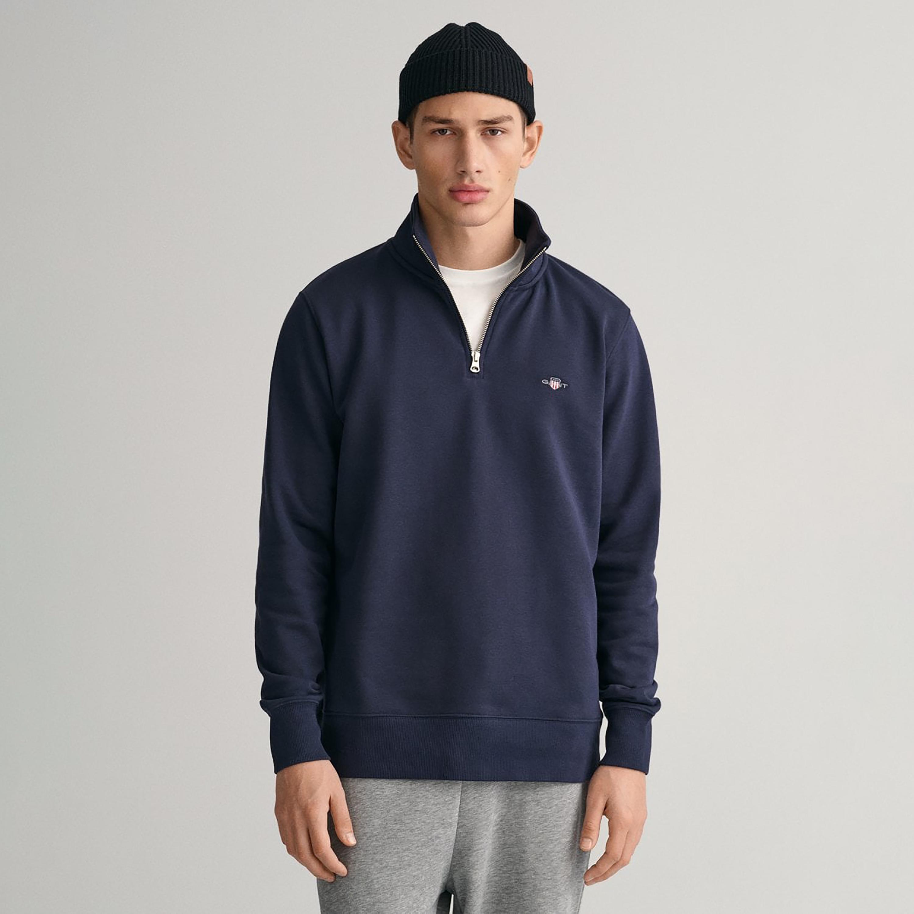 Gant Logo Detail High Neck Shield Half-Zip Sweatshirt-men-winterwear-hoodiesandsweatshirts-image-1