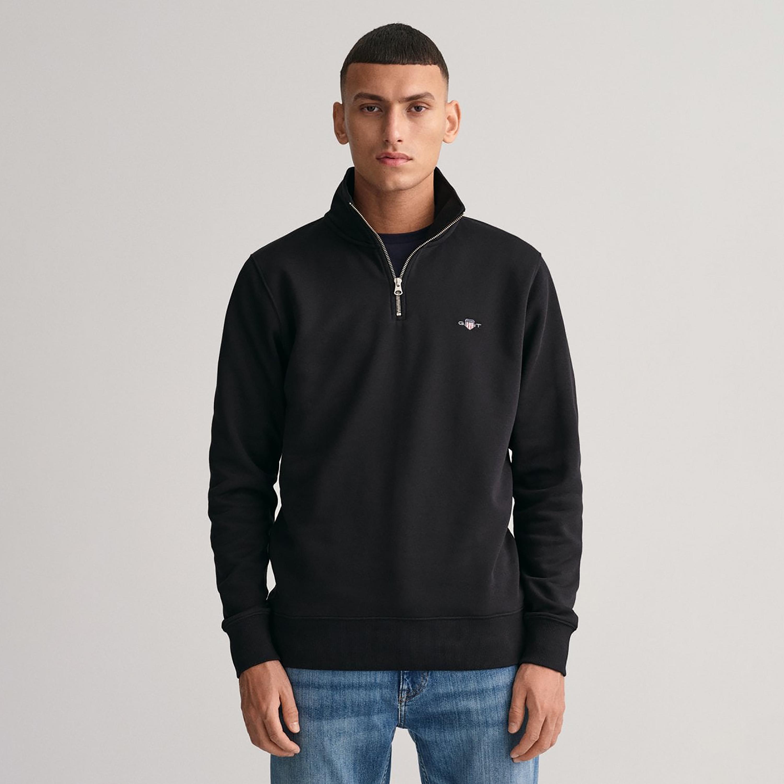 سويت شيرت بشعار غانت وياقة عالية ودرع نصف سحاب-men-winterwear-hoodiesandsweatshirts-image-1