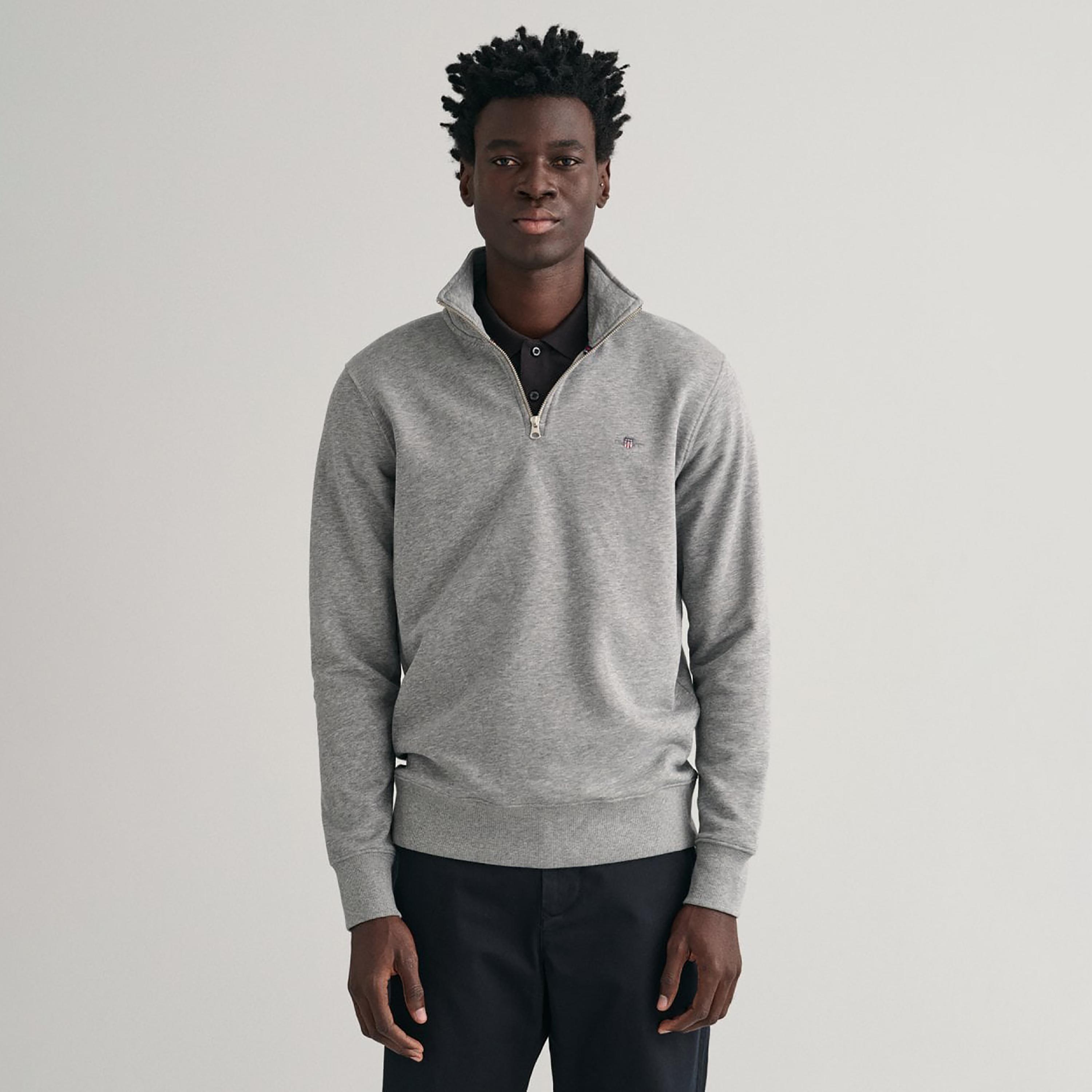 Gant Logo Detail High Neck Shield Half-Zip Sweatshirt-men-winterwear-hoodiesandsweatshirts-image-1